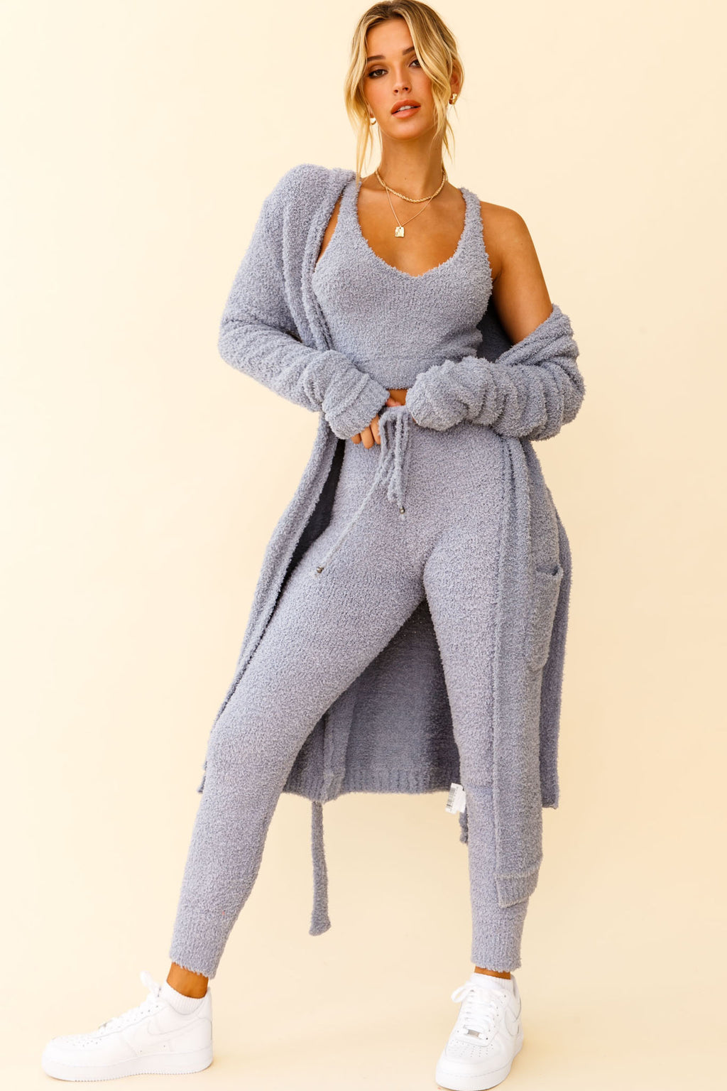 My Girl Fuzzy Knit Jogger Pants Steel Blue by Selfie Leslie