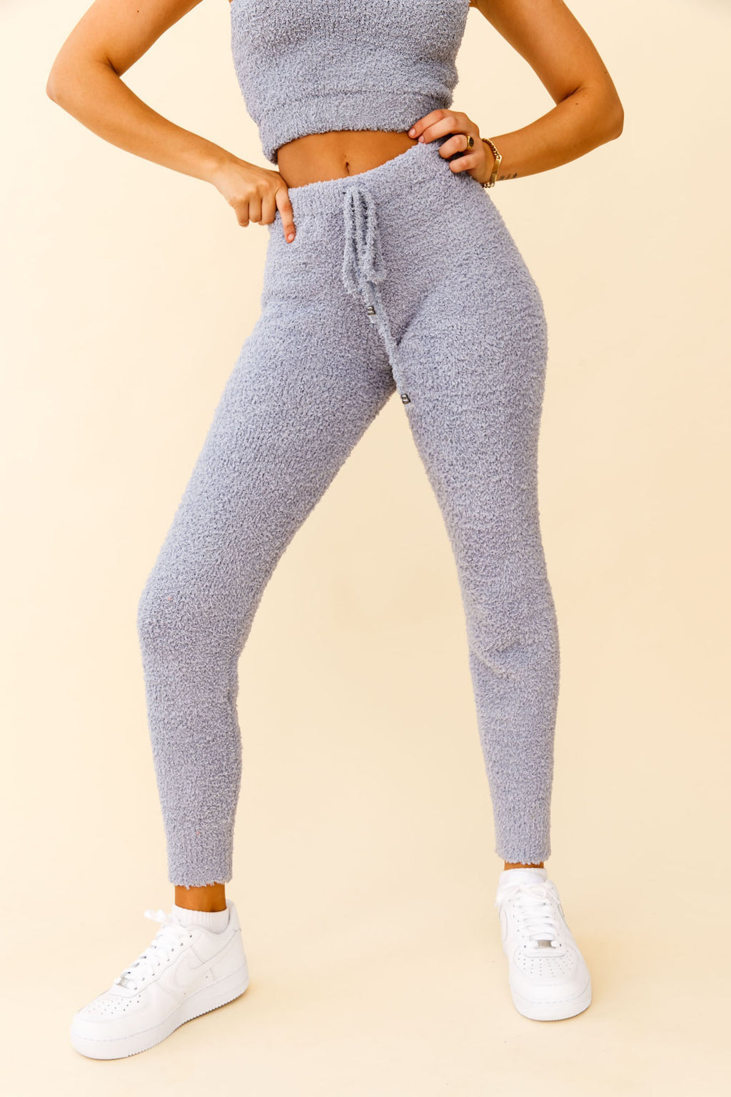 My Girl Fuzzy Knit Jogger Pants Steel Blue by Selfie Leslie