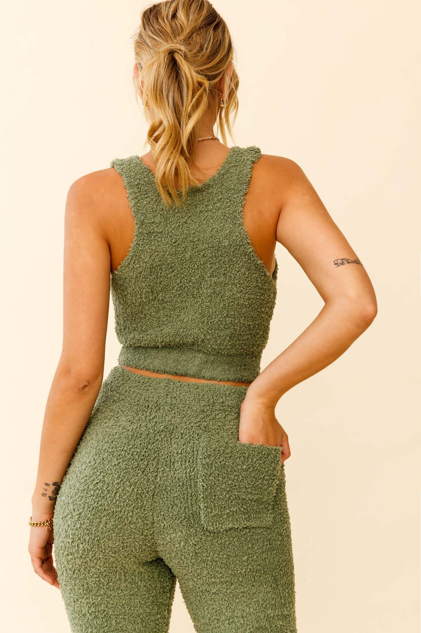 My Girl Fuzzy Knit Thick Strap Crop Top Sage by Selfie Leslie