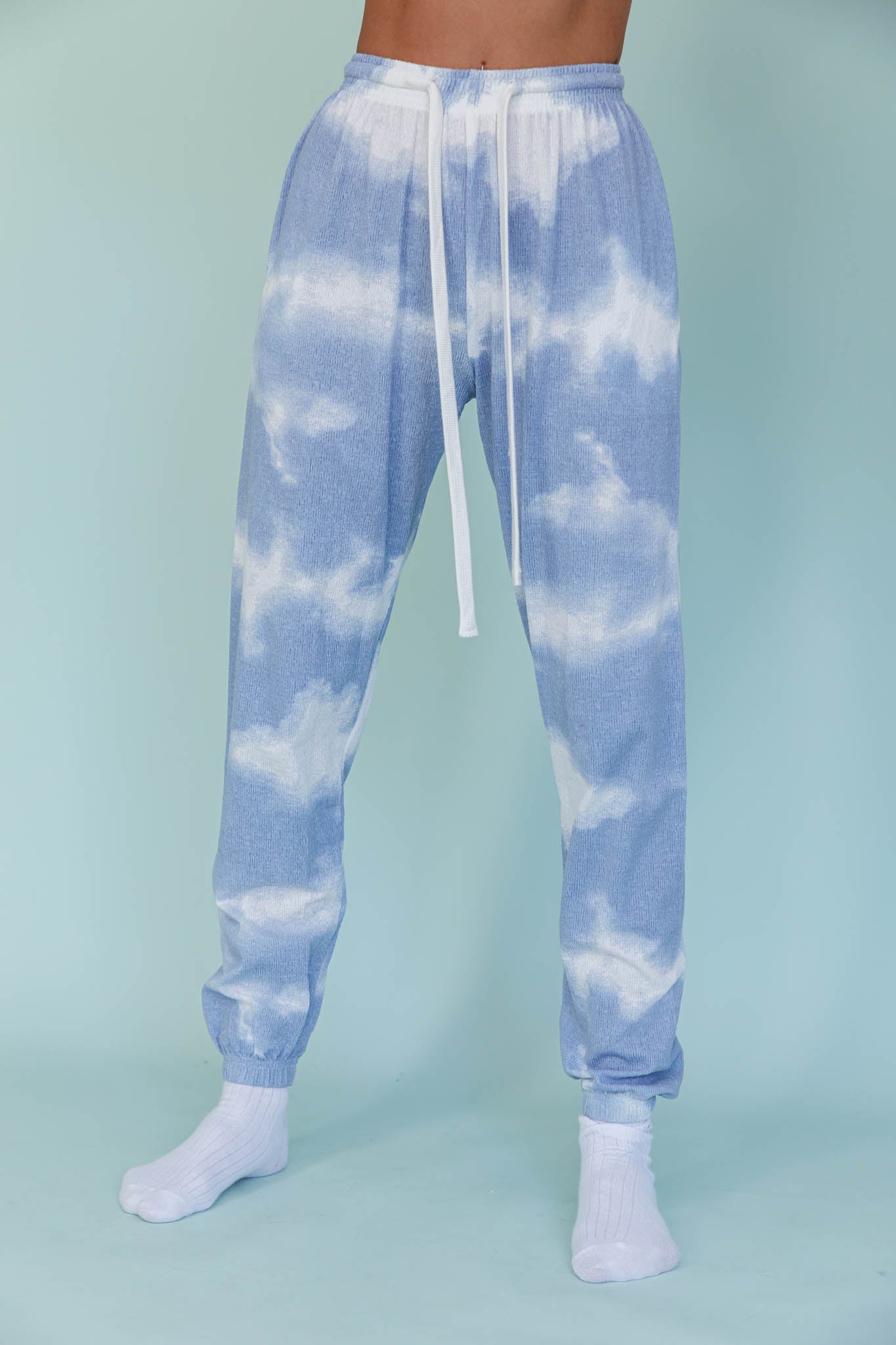 Low Key Drawstring Ribbed Pants Blue by Selfie Leslie