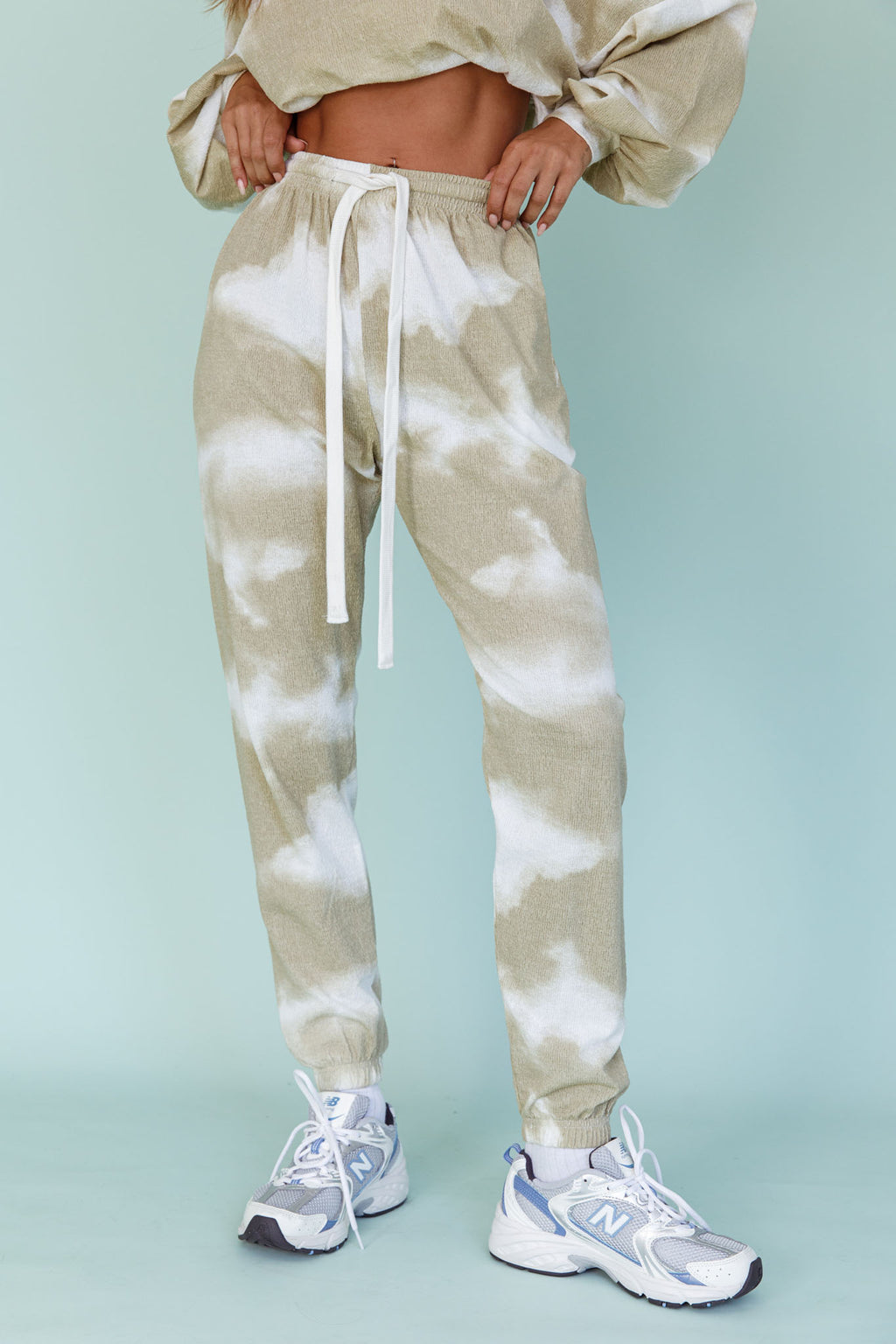 Low Key Drawstring Ribbed Pants Green by Selfie Leslie