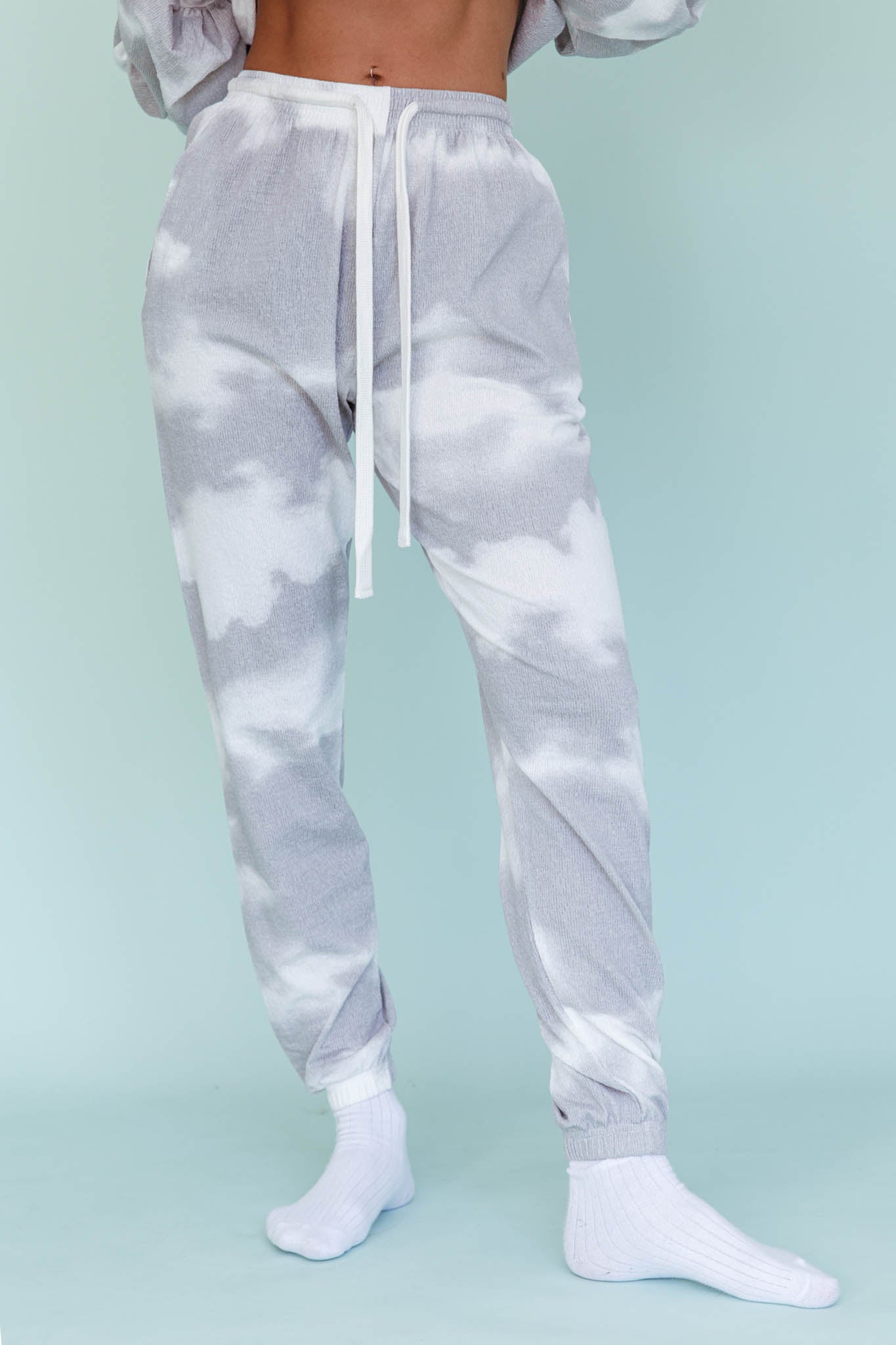 Low Key Drawstring Ribbed Pants Grey by Selfie Leslie