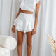 Wild And Free Pintuck Pleat And Layered Ruffle Shorts White