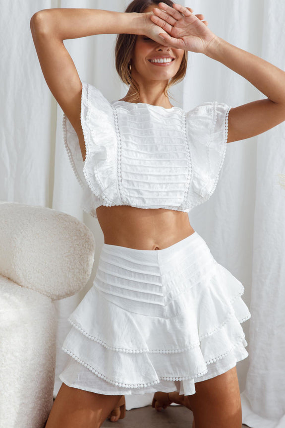 Wild And Free Pintuck Pleat And Ruffle Crop Top Pistachio