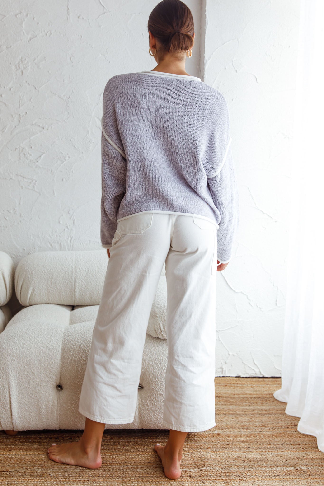Sitting Pretty Drop Sleeve White Trim Knit Sweater Blue by Selfie Leslie