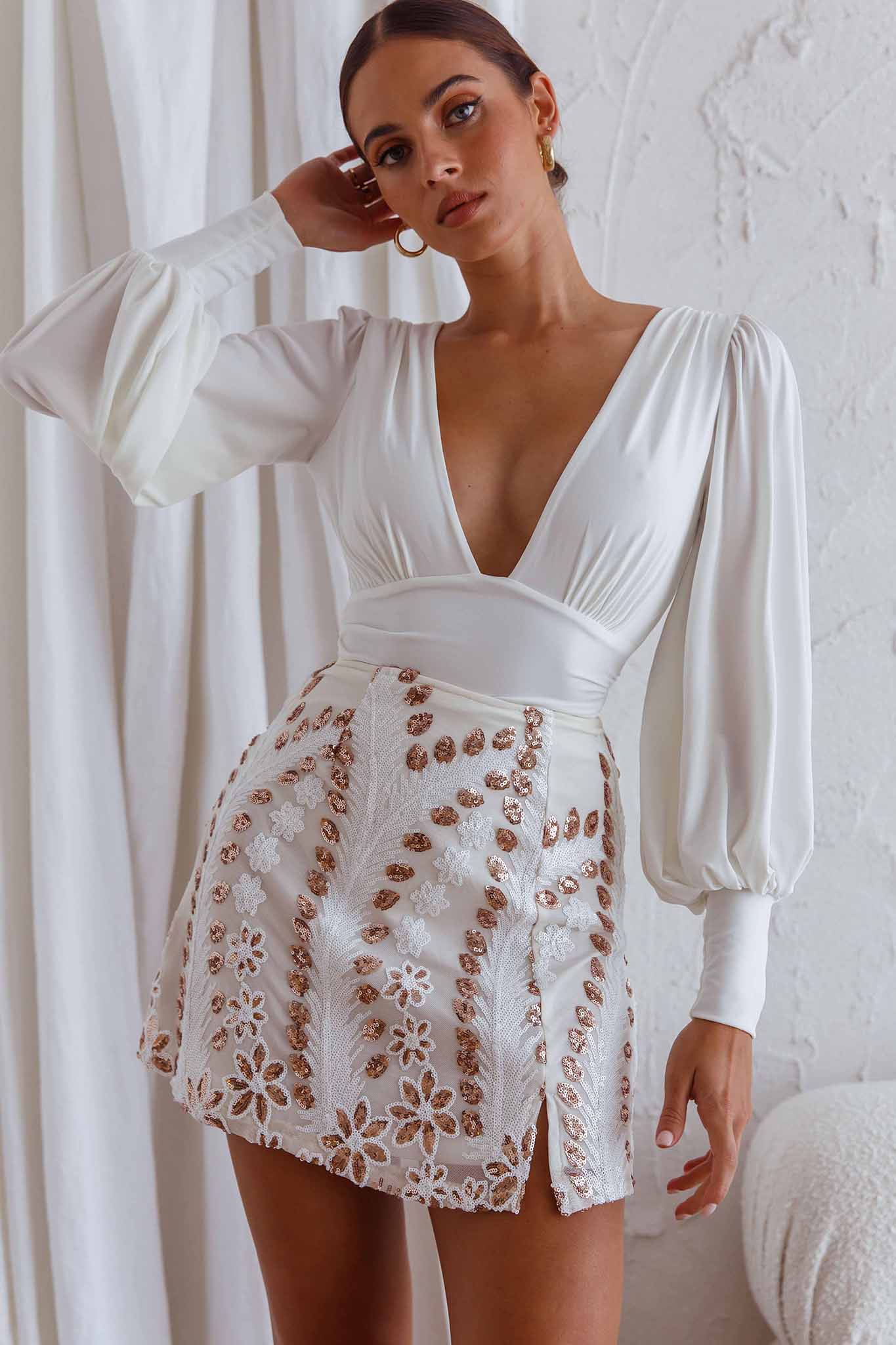 Shop the Late Nights Sequin Embellished Mini Skirt White