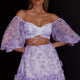Alethea Puff Sleeve Cut-Out Waist Dress Floral Print Lilac