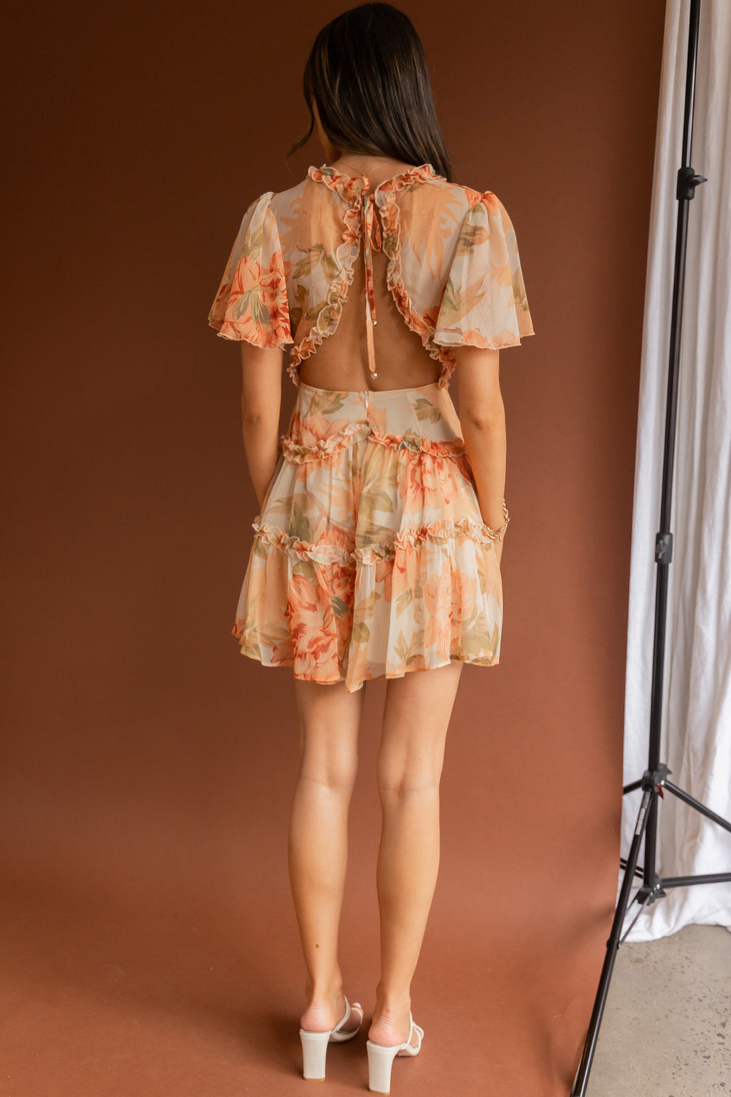 Tres Chic Flutter Sleeve Cut-Out Dress Botanical Tangerine by Selfie Leslie
