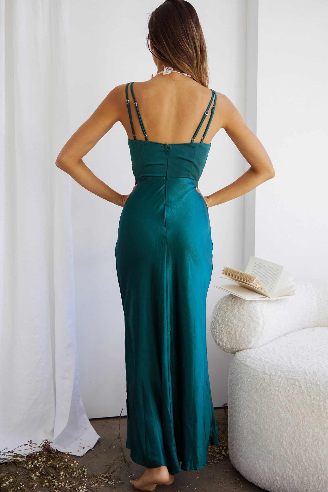 Torah Cut-Out Bodice Front Split Maxi Dress Forest Green by Selfie Leslie