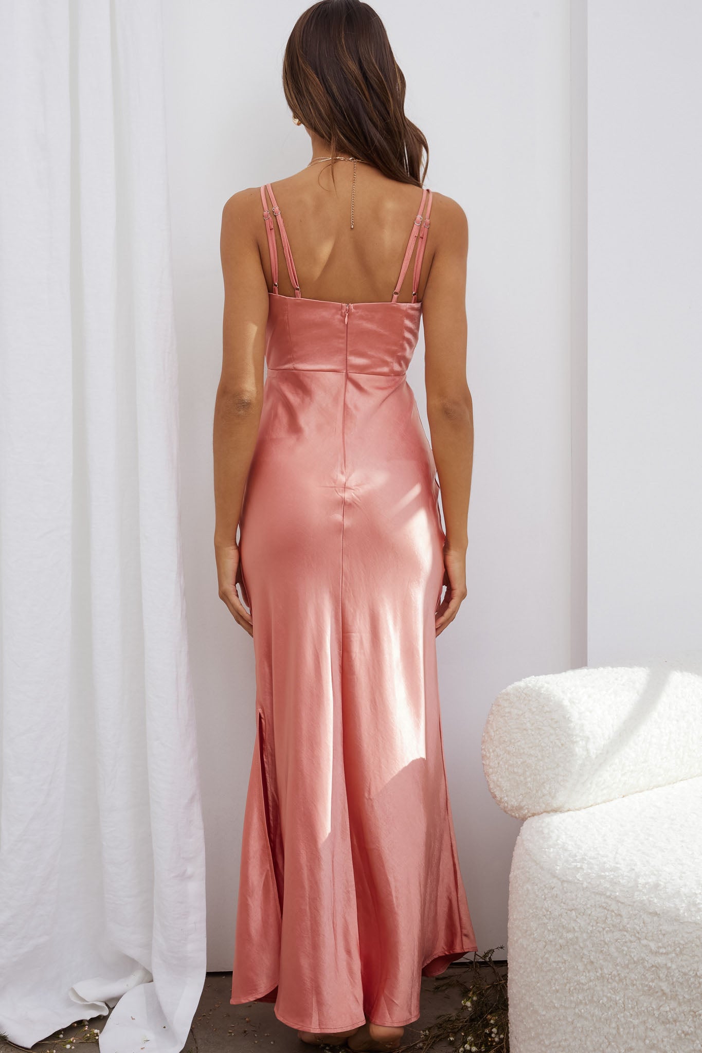 Torah Cut-Out Bodice Front Split Maxi Dress Peach by Selfie Leslie