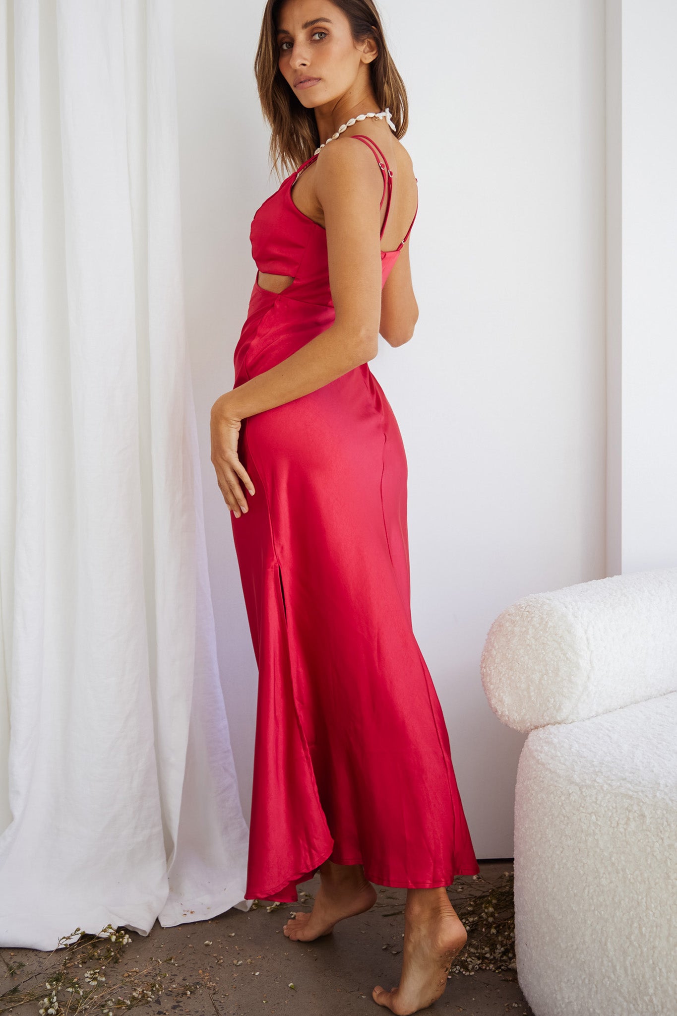 Torah Cut-Out Bodice Front Split Maxi Dress Wine by Selfie Leslie