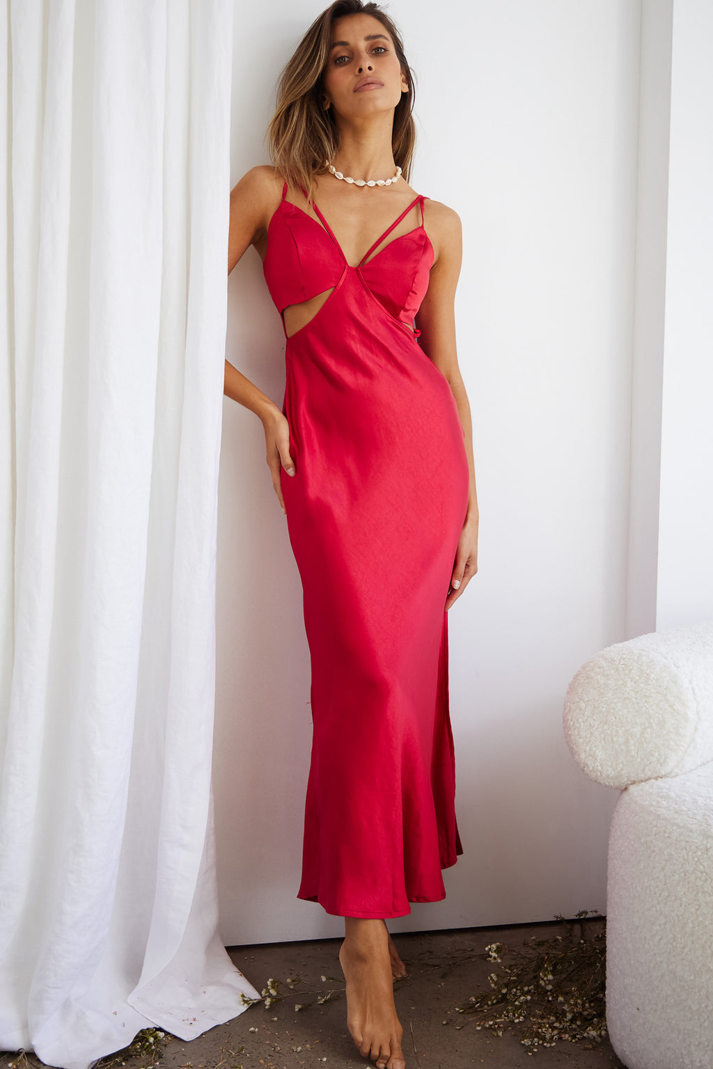 Torah Cut-Out Bodice Front Split Maxi Dress Wine by Selfie Leslie