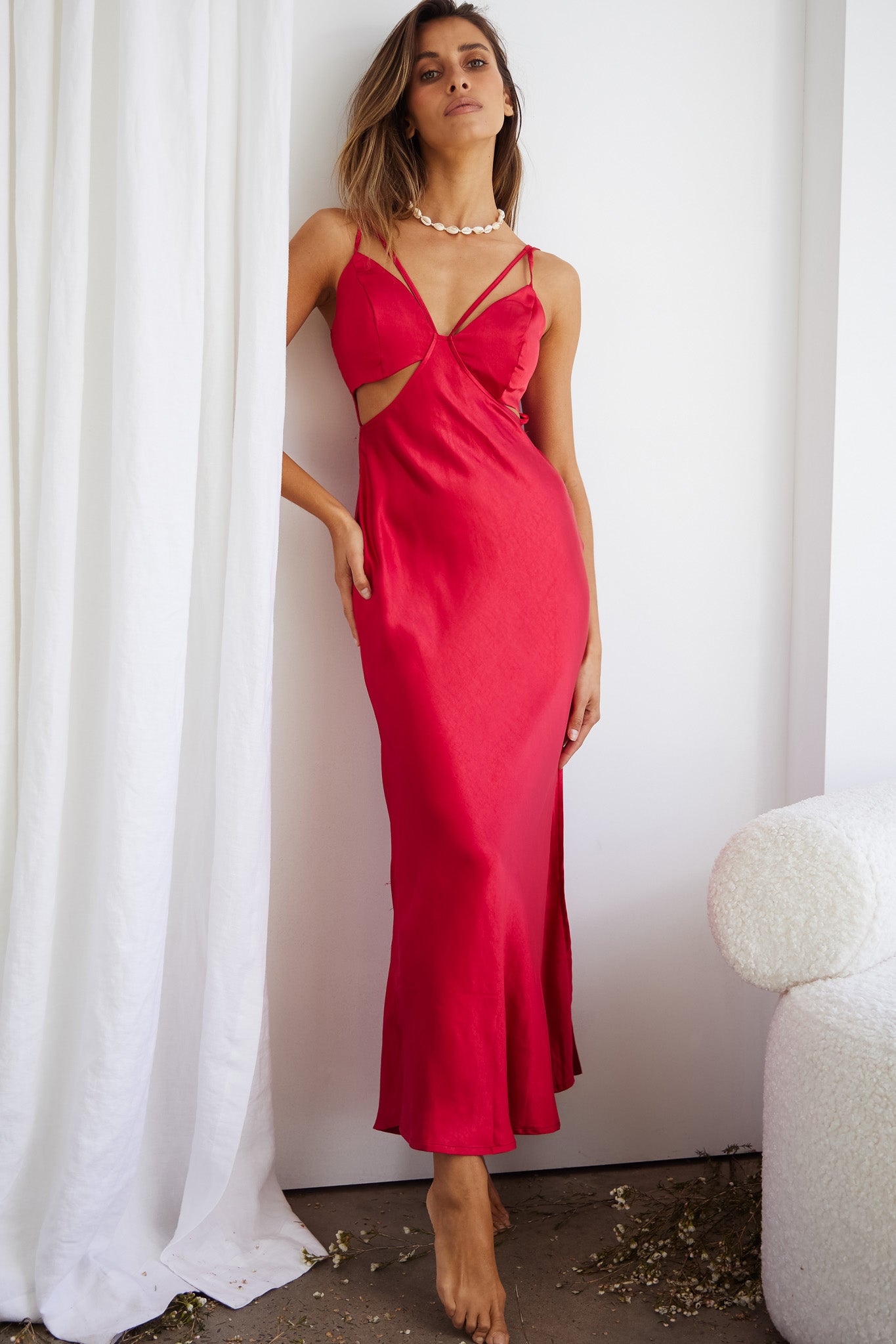 Torah Cut-Out Bodice Front Split Maxi Dress Wine by Selfie Leslie