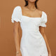 Norma Jean Puff Sleeve Piping Trim Mini Dress White