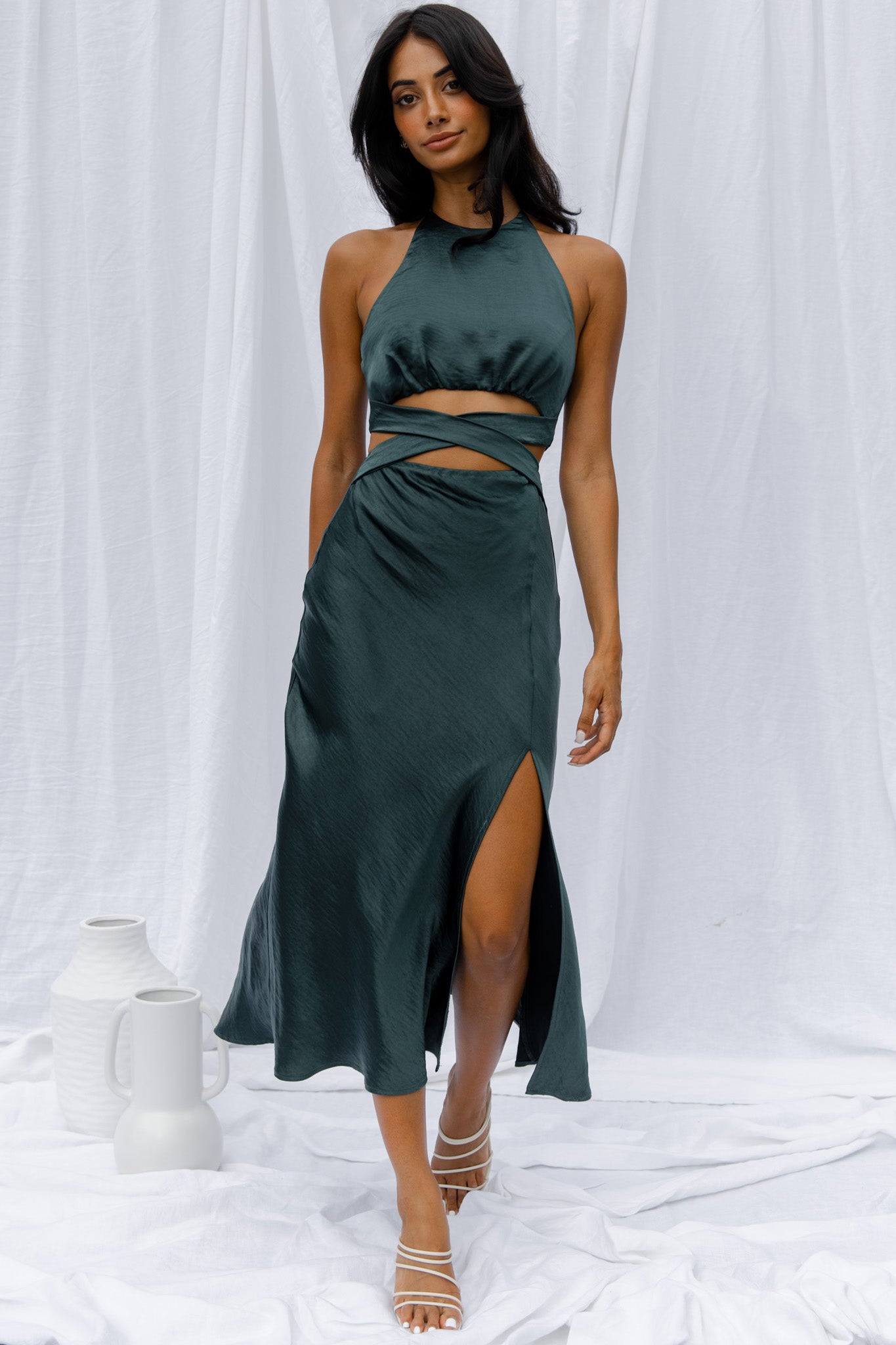 Social Butterfly Cut-Out Waist Midi Dress Jade by Selfie Leslie