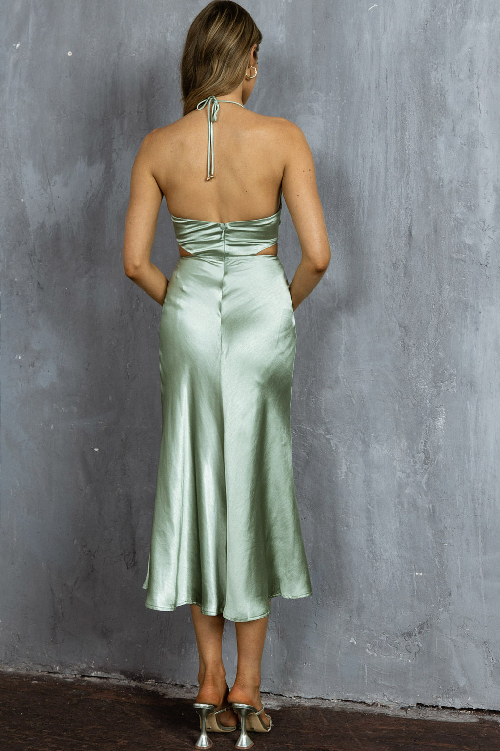 Social Butterfly Cut-Out Waist Midi Dress Pistachio by Selfie Leslie