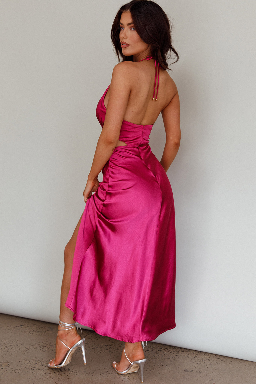 Social Butterfly Cut-Out Waist Midi Dress Fuchsia by Selfie Leslie