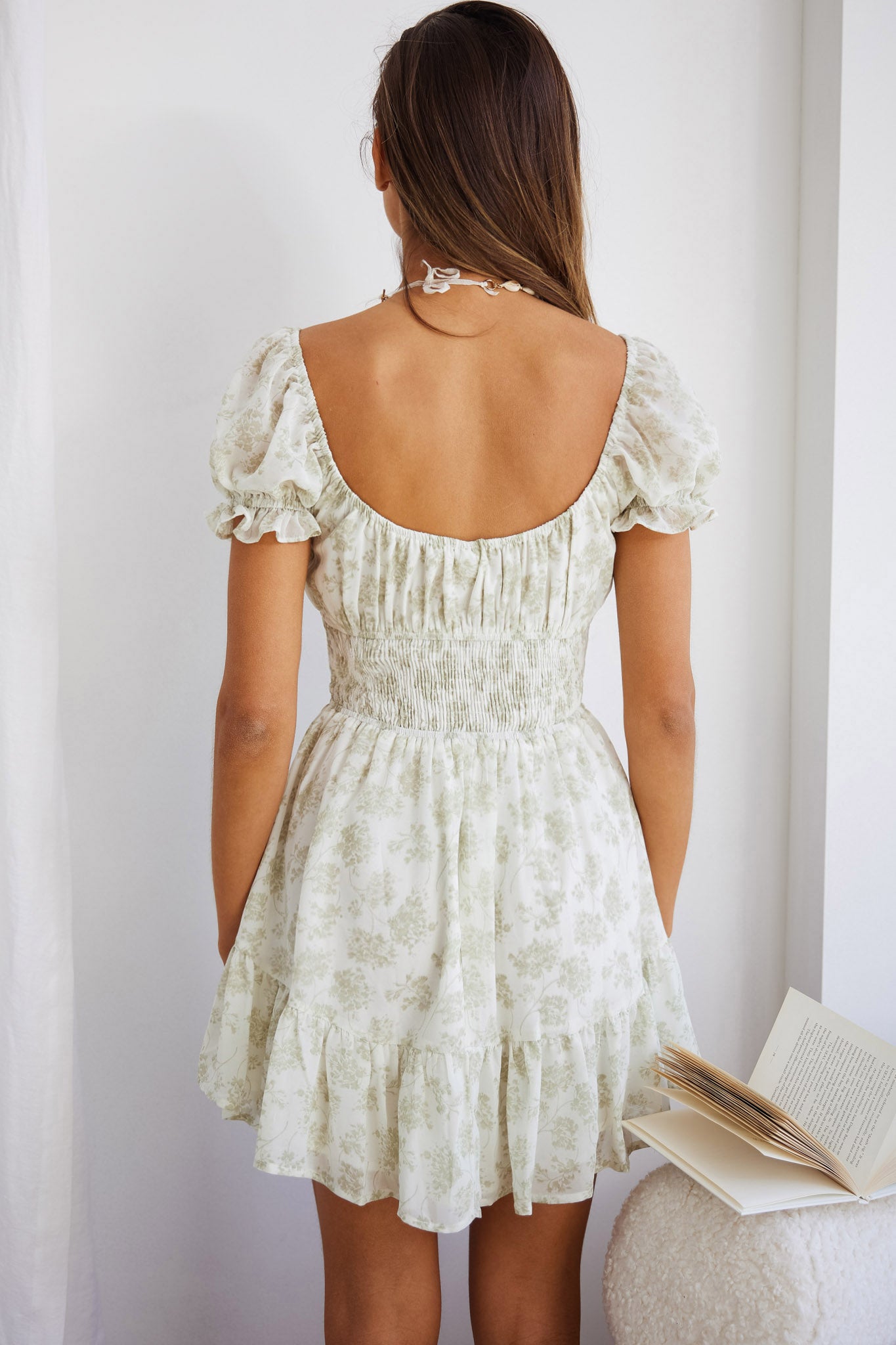 Amilie Shirred Waist Sundress Floral Mint by Selfie Leslie