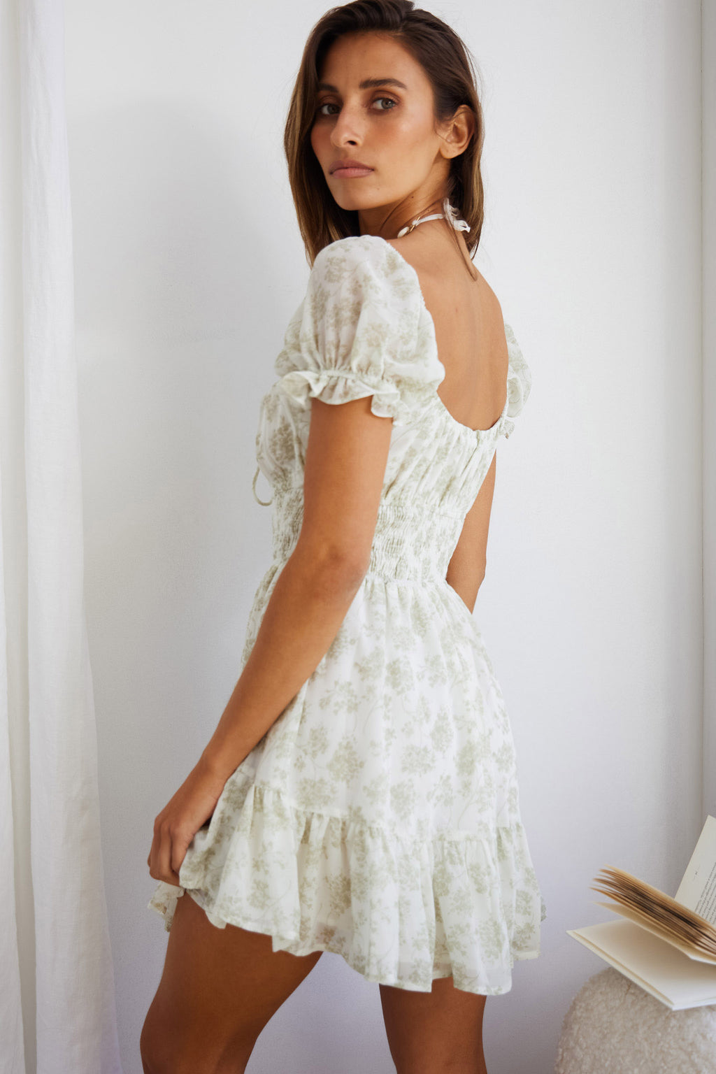 Amilie Shirred Waist Sundress Floral Mint by Selfie Leslie