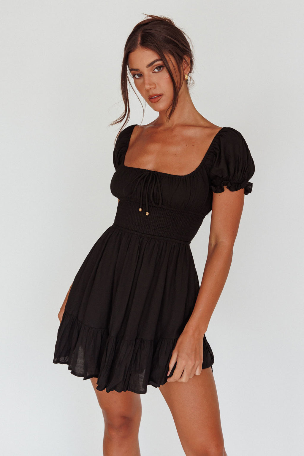 Amilie Shirred Waist Sundress Black by Selfie Leslie
