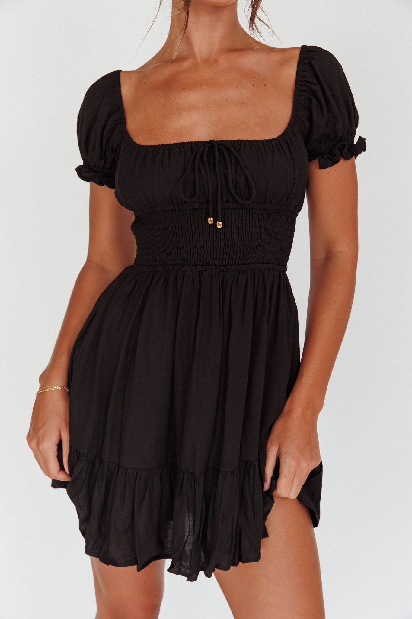 Amilie Shirred Waist Sundress Black by Selfie Leslie