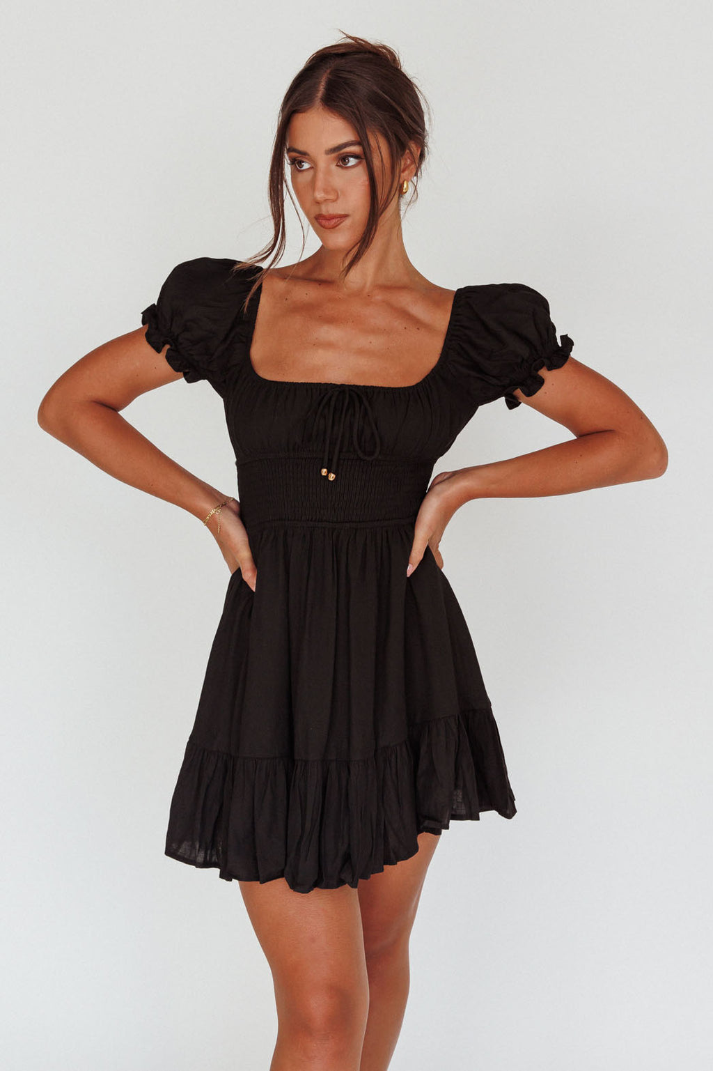 Amilie Shirred Waist Sundress Black by Selfie Leslie