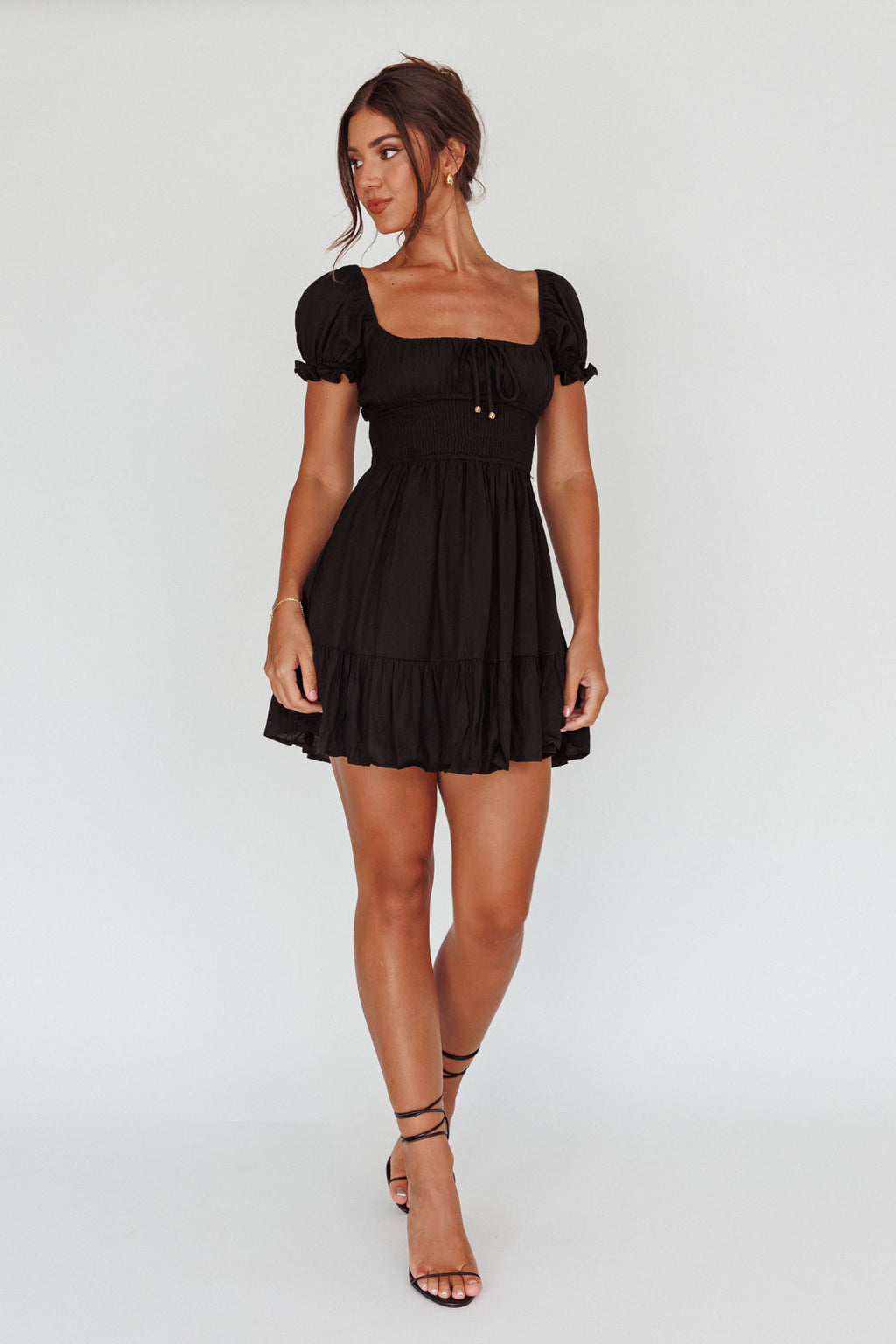 Amilie Shirred Waist Sundress Black by Selfie Leslie