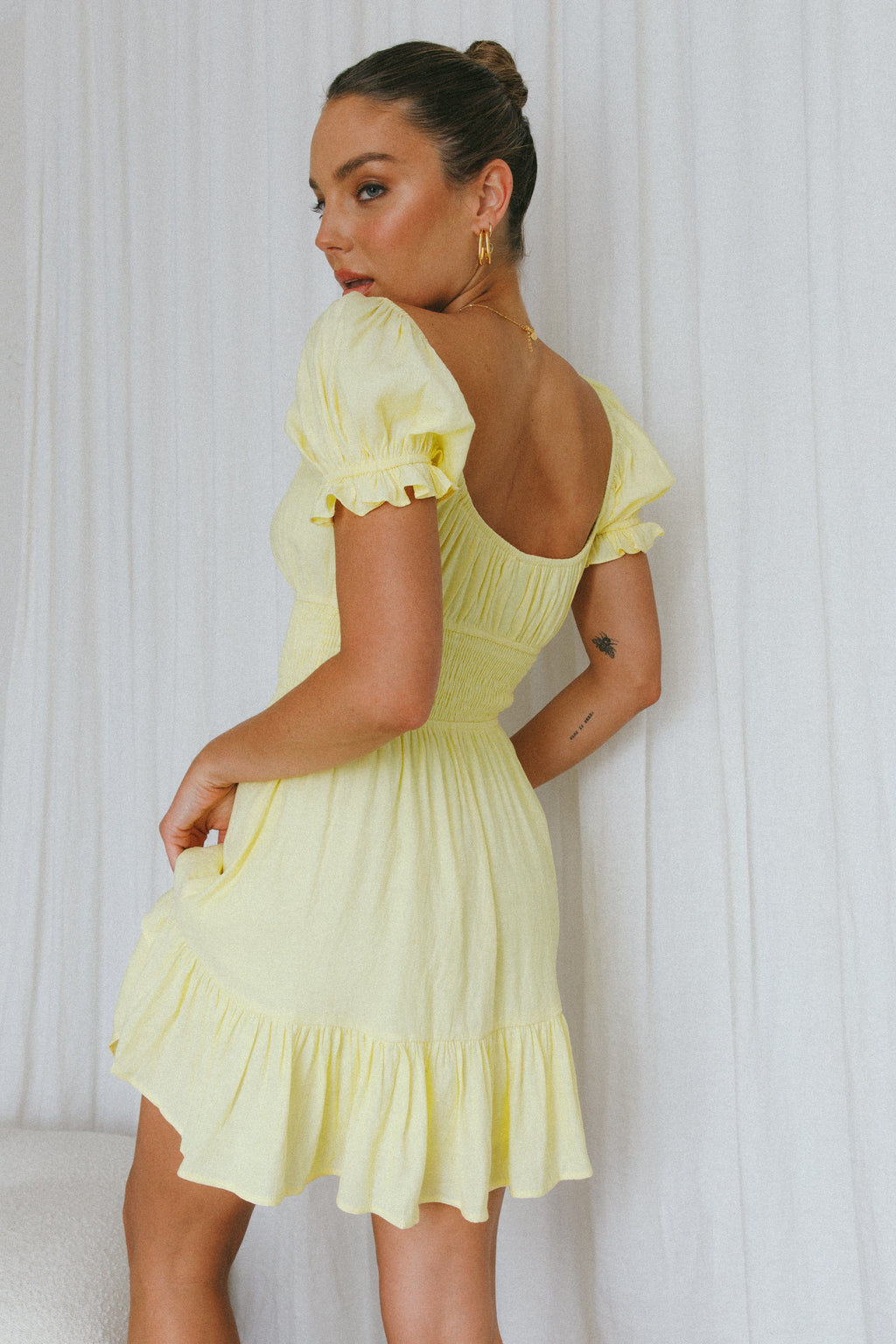 Amilie Shirred Waist Sundress Lemon by Selfie Leslie