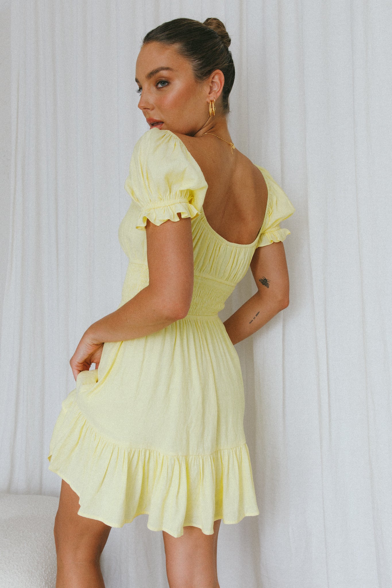 Amilie Shirred Waist Sundress Lemon by Selfie Leslie
