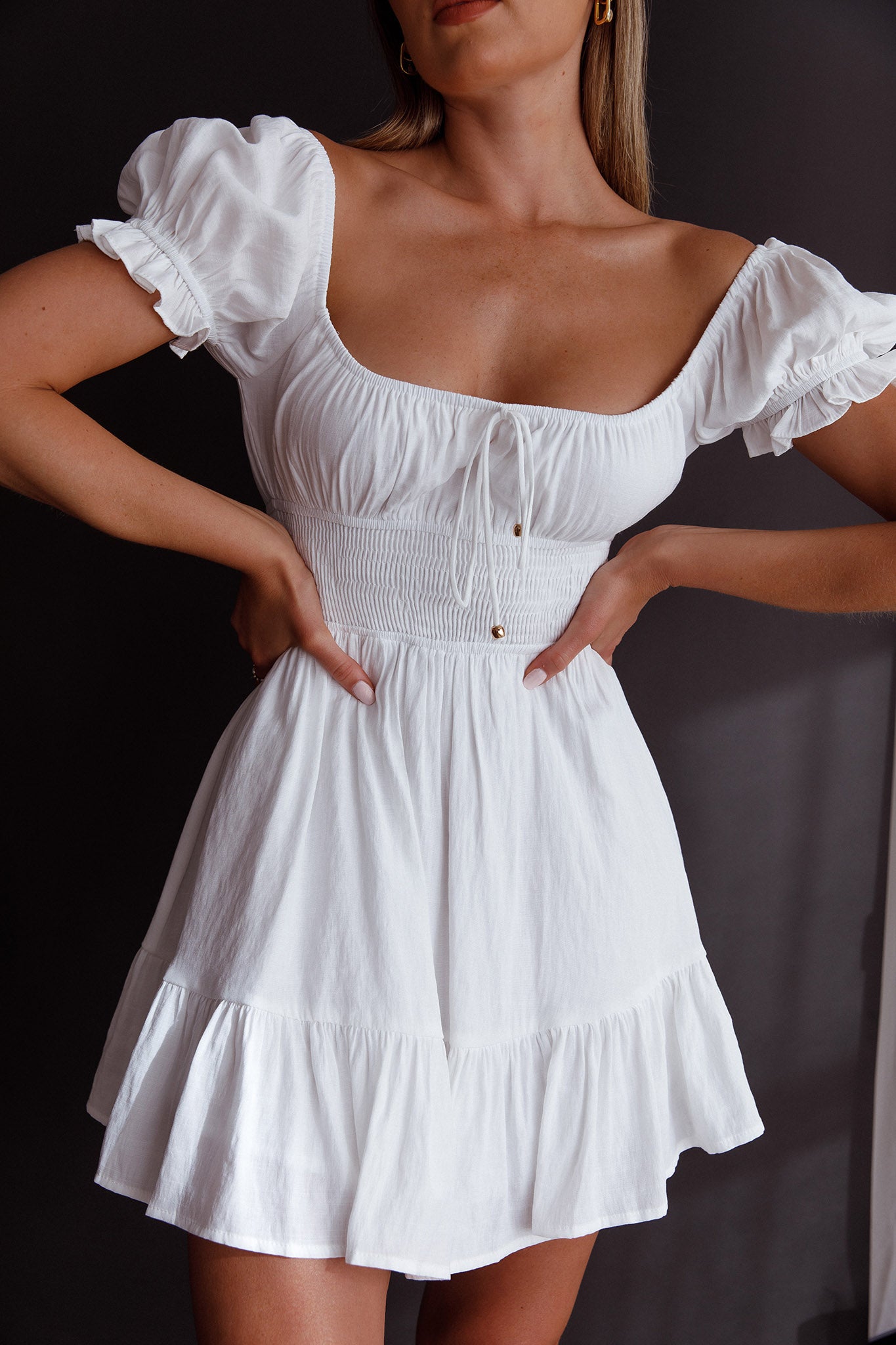 Amilie Shirred Waist Sundress White by Selfie Leslie
