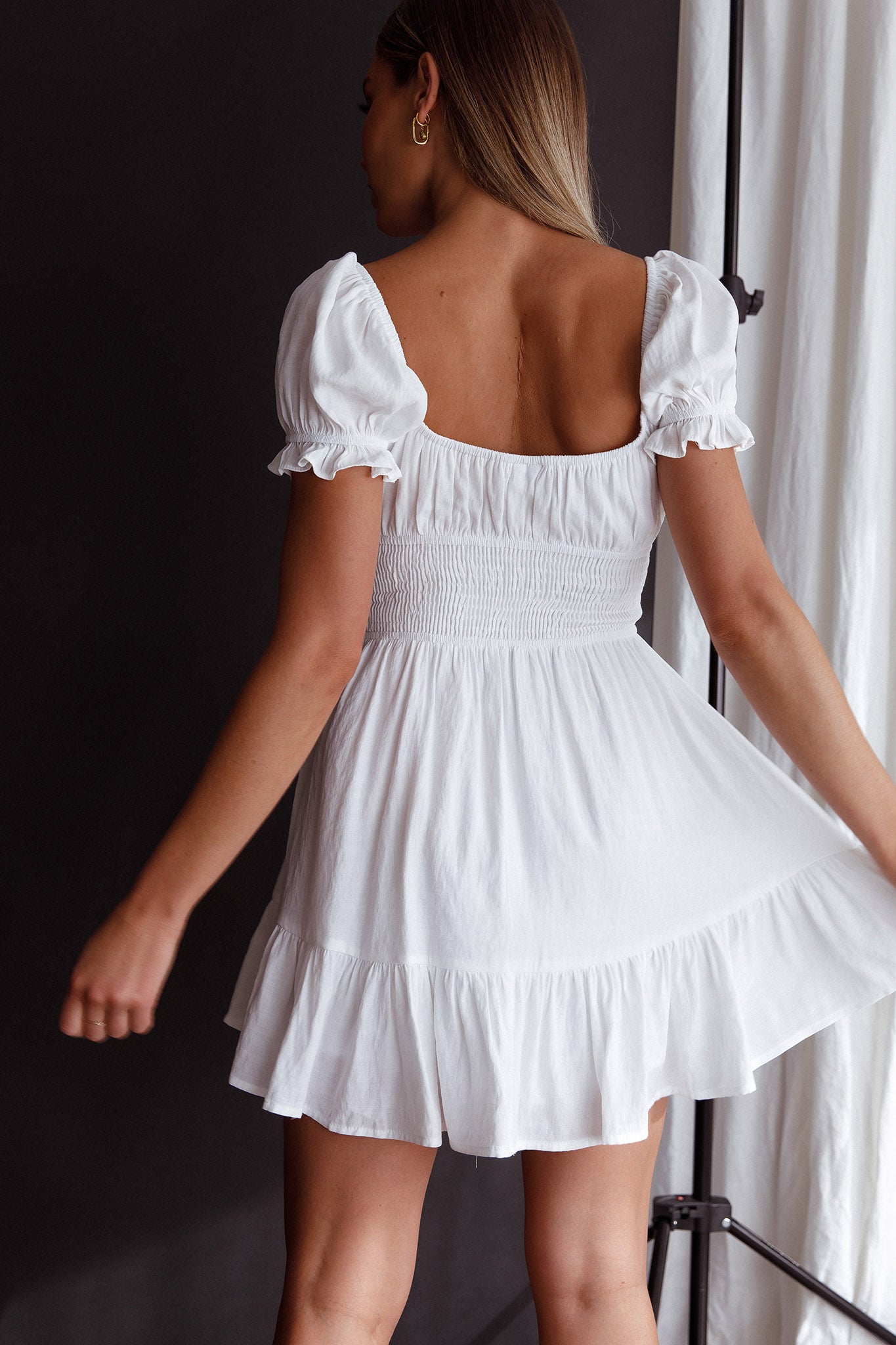 Amilie Shirred Waist Sundress White by Selfie Leslie