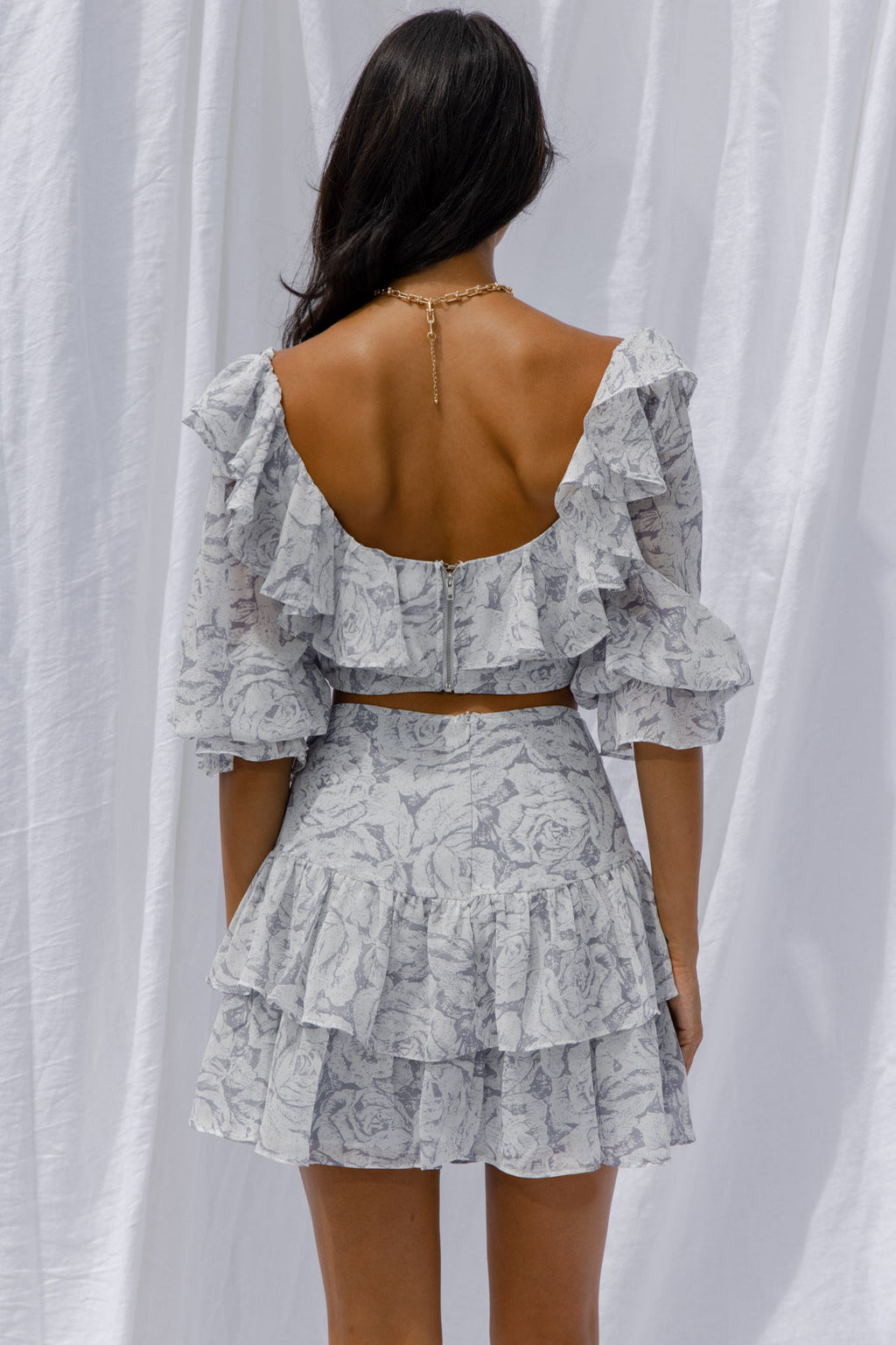 Kiss And Tell Double Layered Flounce Hem Skirt Rose Print Ink by Selfie Leslie