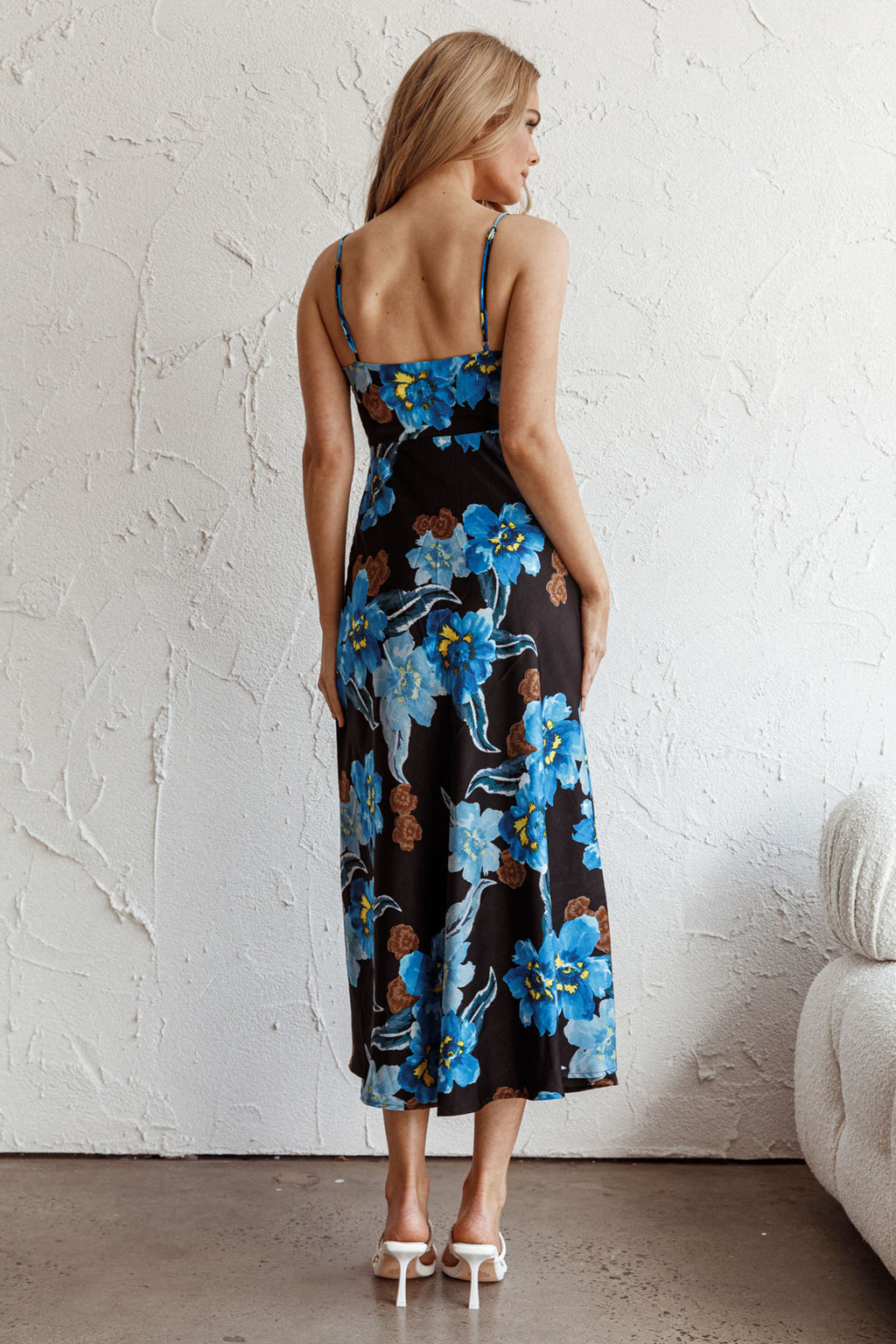 Missoula Cami Strap Padded Bust Midi Dress Flower Blue by Selfie Leslie