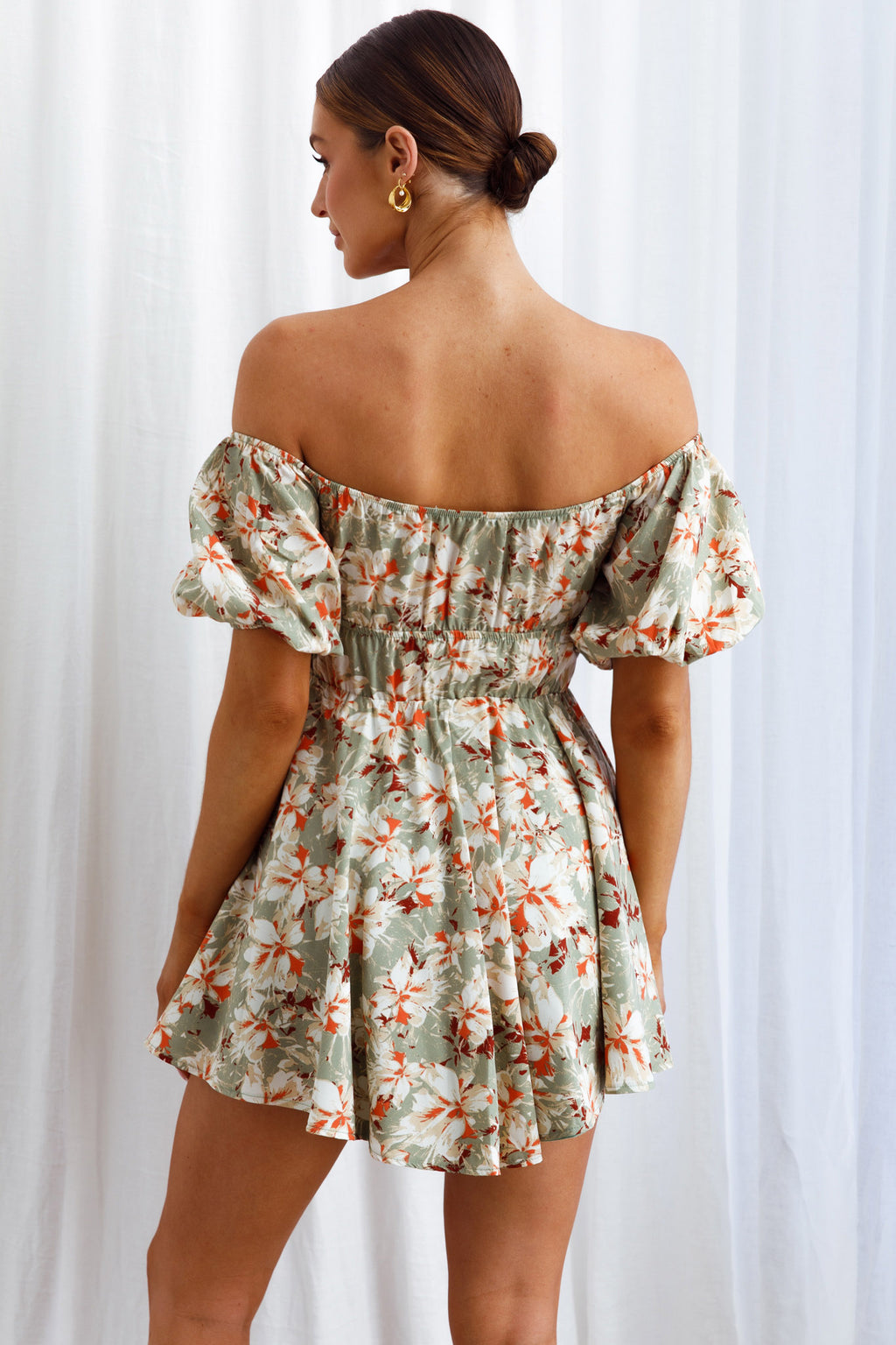 Chasing Sunsets Off-Shoulder Mini Dress Floral Green by Selfie Leslie