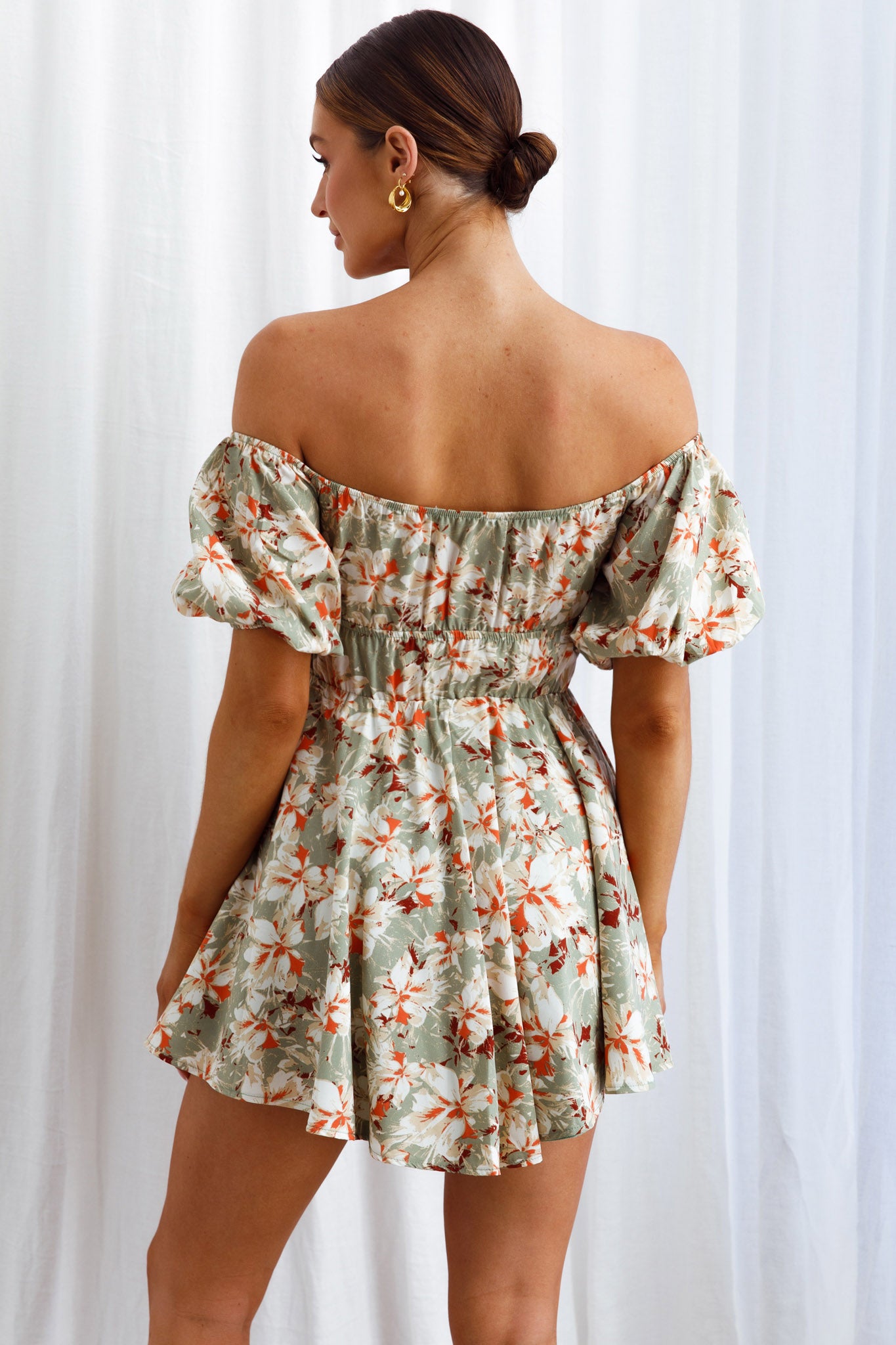 Chasing Sunsets Off-Shoulder Mini Dress Floral Green by Selfie Leslie