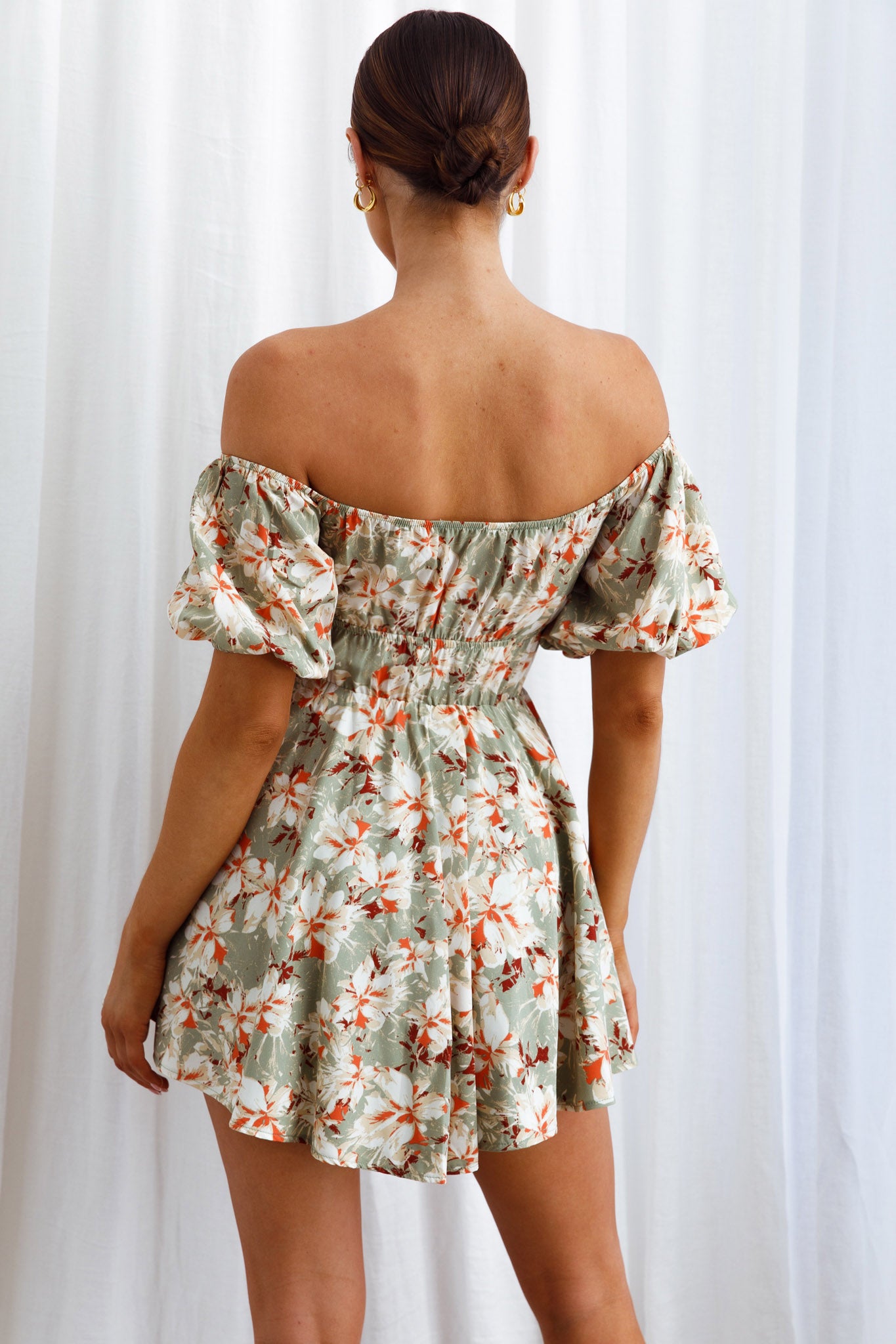 Chasing Sunsets Off-Shoulder Mini Dress Floral Green by Selfie Leslie