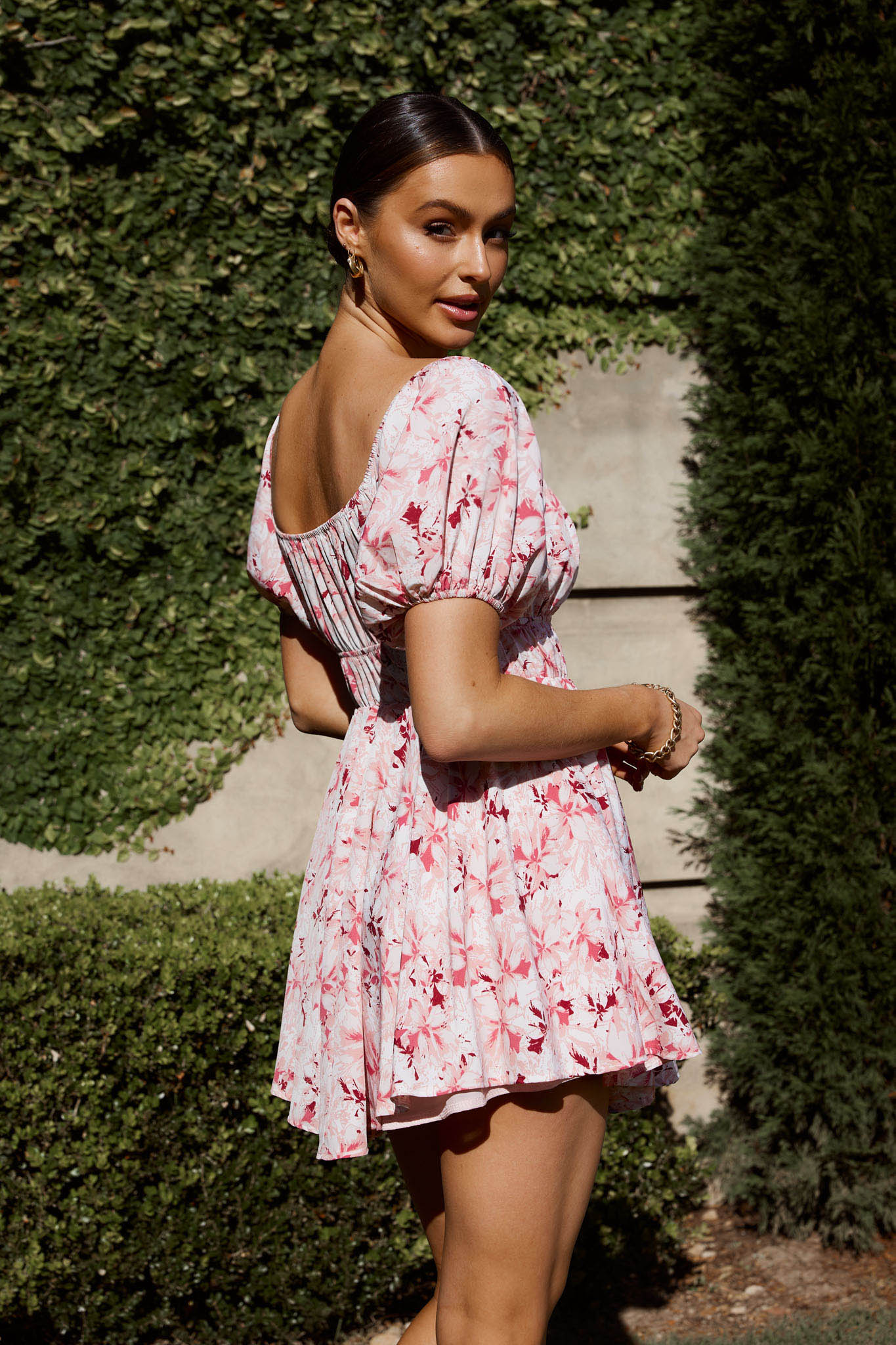 Chasing Sunsets Off-Shoulder Mini Dress Floral Pink by Selfie Leslie