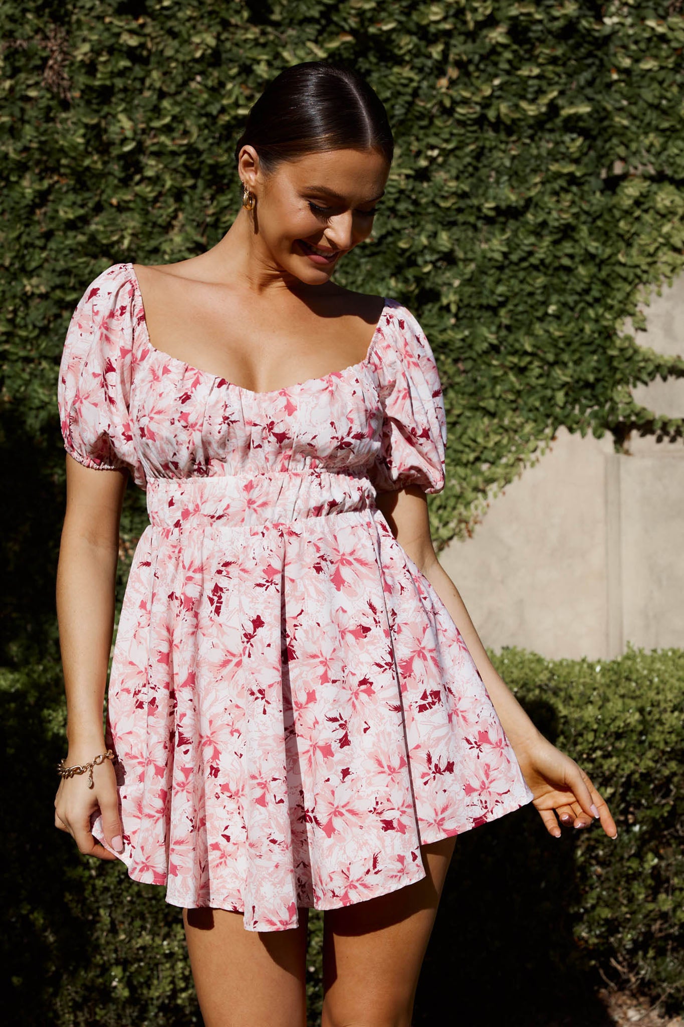 Chasing Sunsets Off-Shoulder Mini Dress Floral Pink by Selfie Leslie