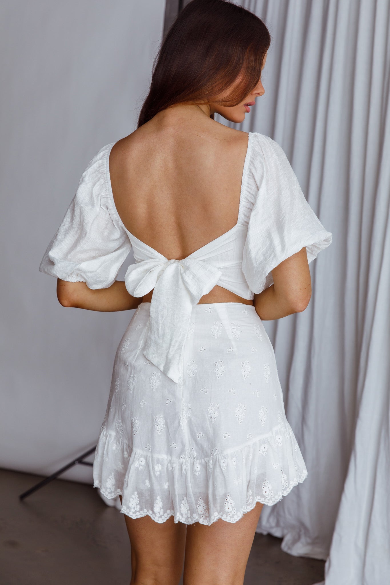 Alpha Tied Back Puff Sleeve Top White by Selfie Leslie