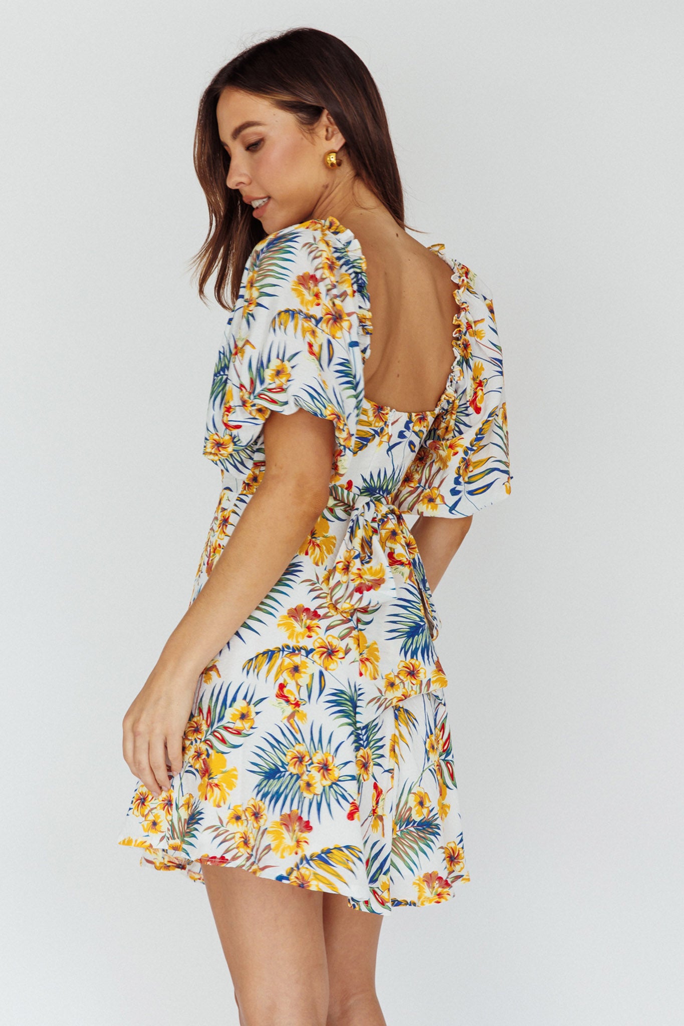 Alpha Cut-Out Bodice Mini Dress Floral White by Selfie Leslie