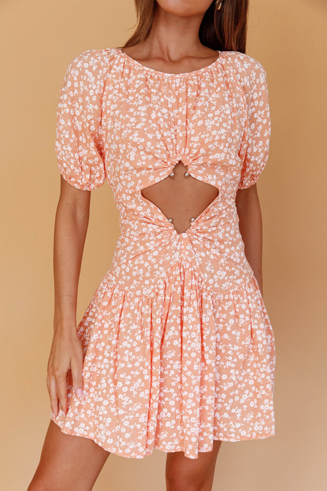 Your Moment Cut-Out Waist Dress Floral Orange by Selfie Leslie
