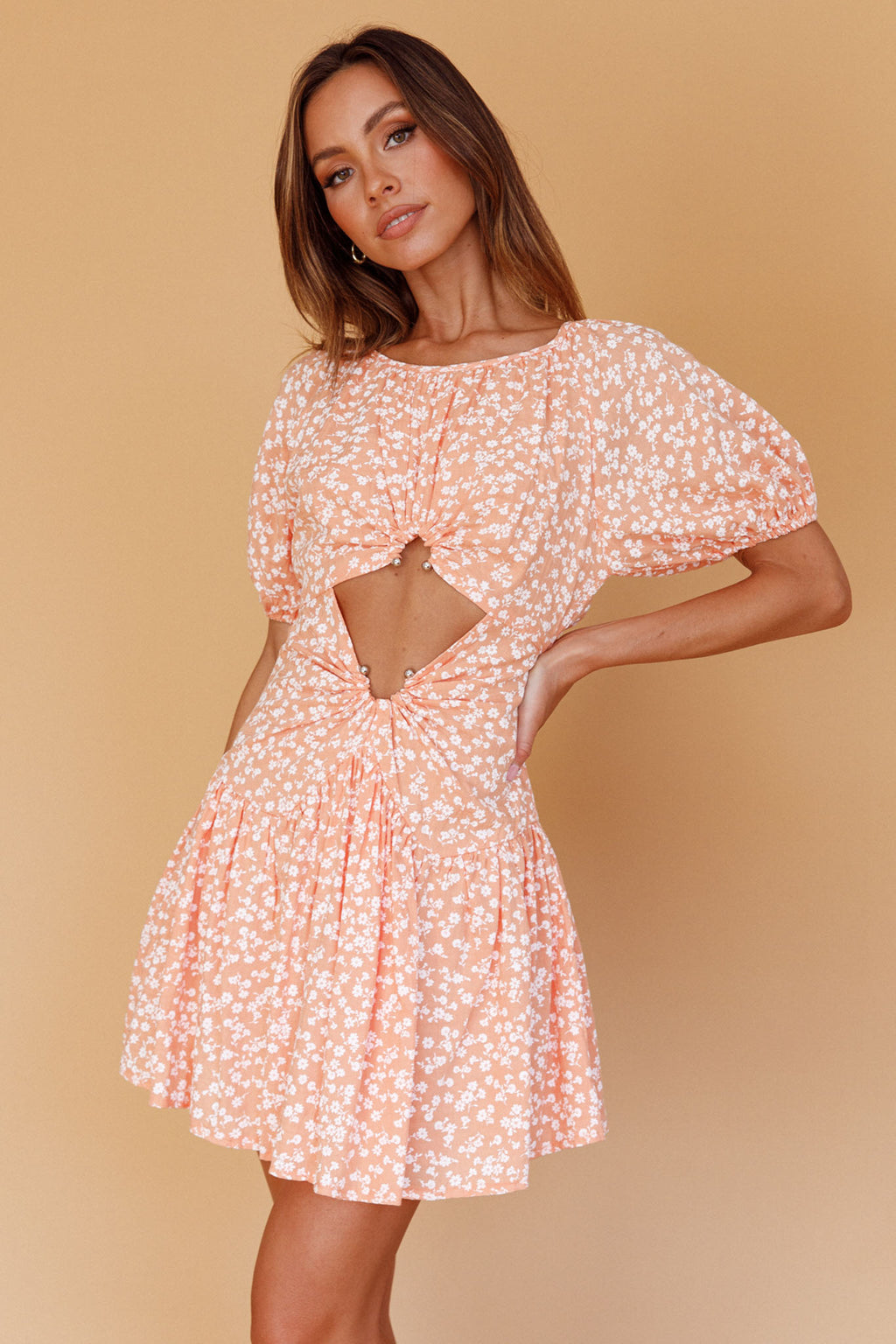 Your Moment Cut-Out Waist Dress Floral Orange by Selfie Leslie