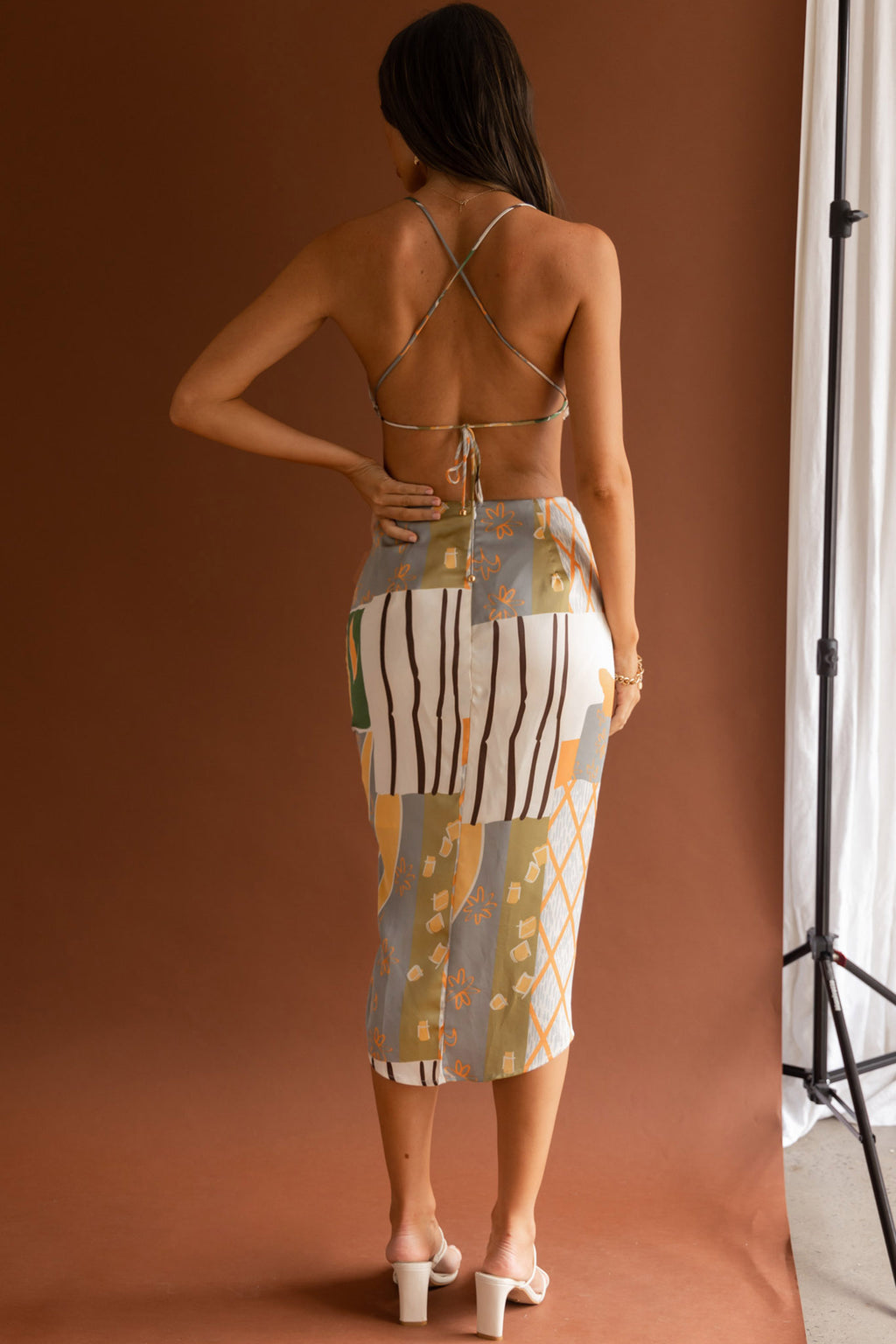 Drama Queen Cut-Out Waist Drawstring Dress Printed Olive by Selfie Leslie