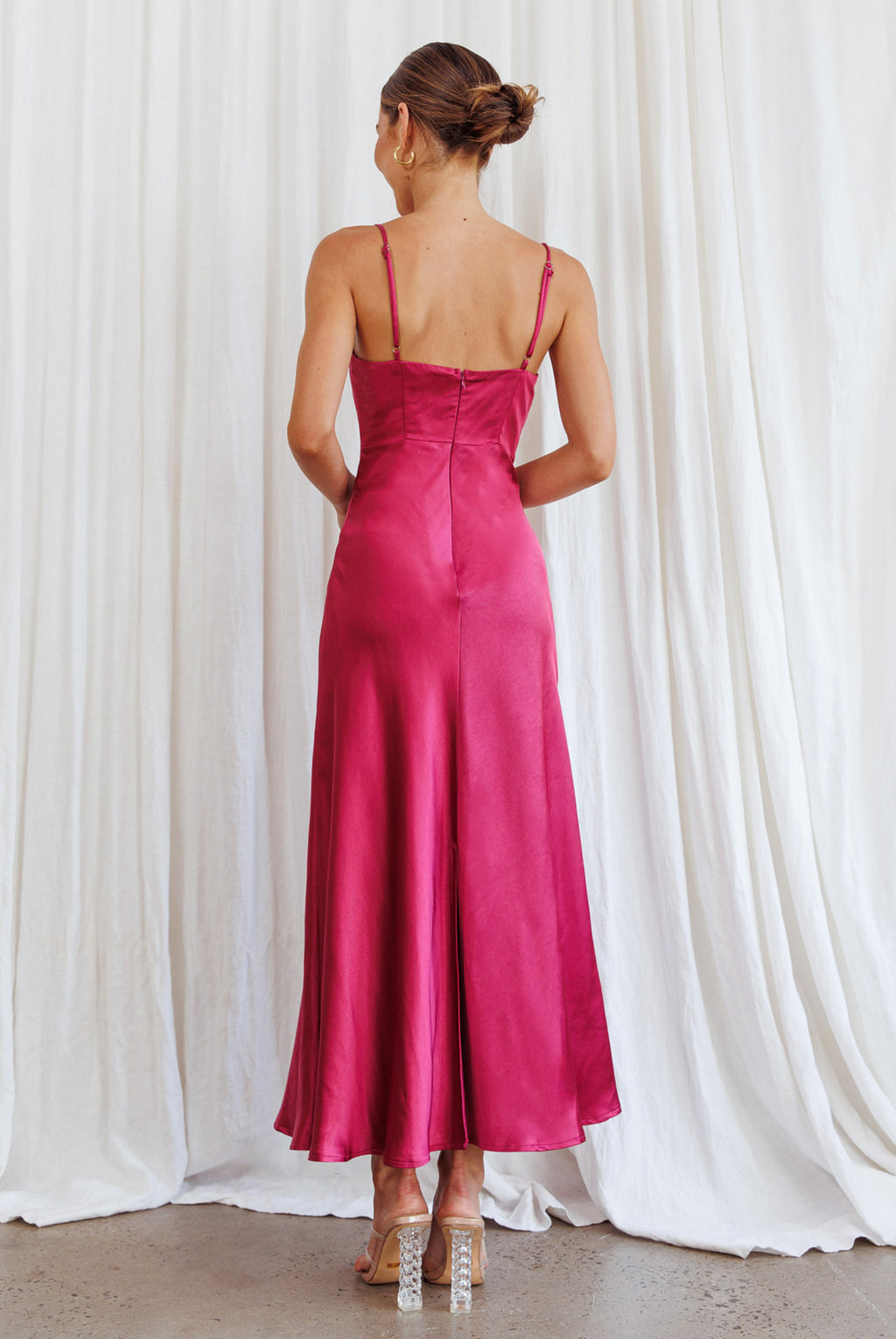 Infinity Pintuck Bust Midi Dress Fuchsia by Selfie Leslie
