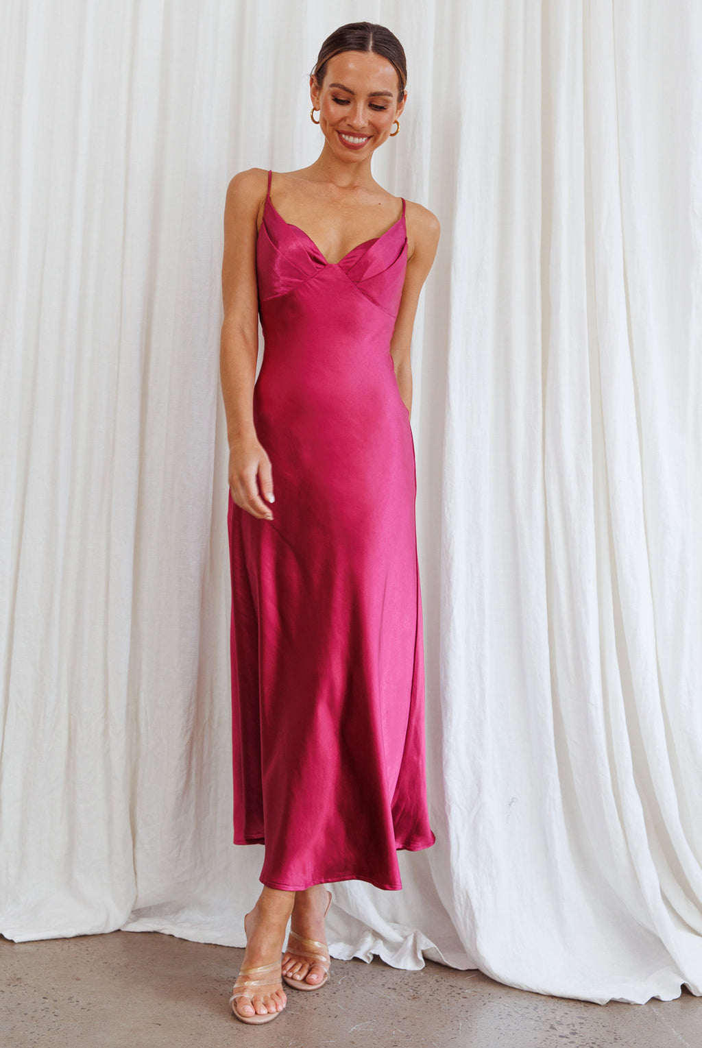 Infinity Pintuck Bust Midi Dress Fuchsia by Selfie Leslie