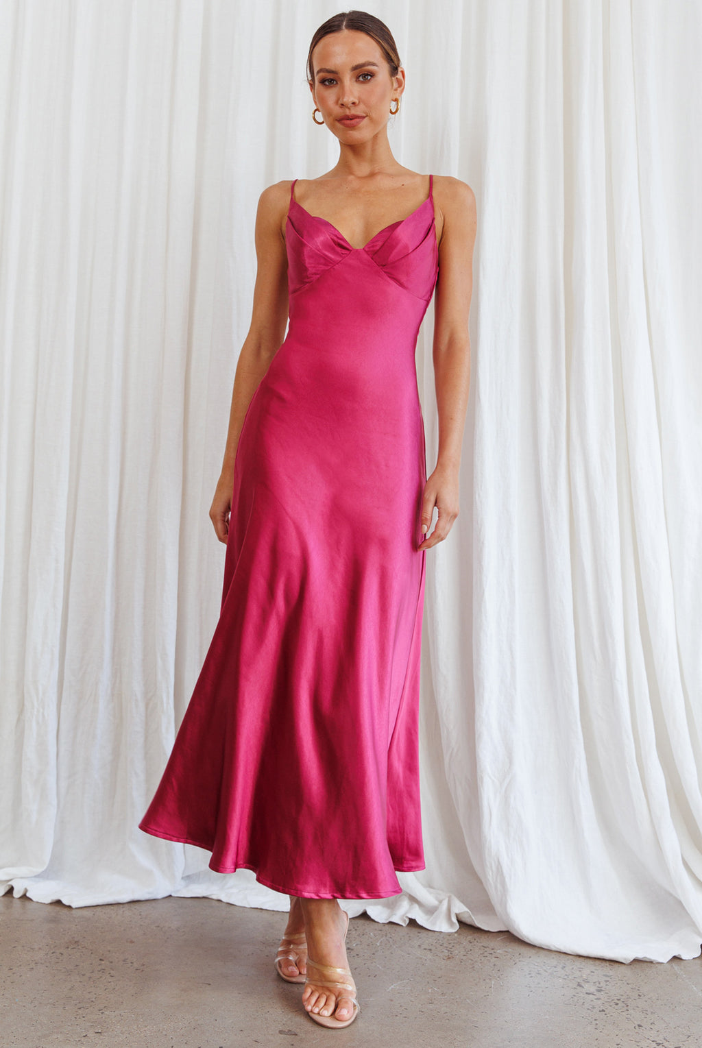 Infinity Pintuck Bust Midi Dress Fuchsia by Selfie Leslie