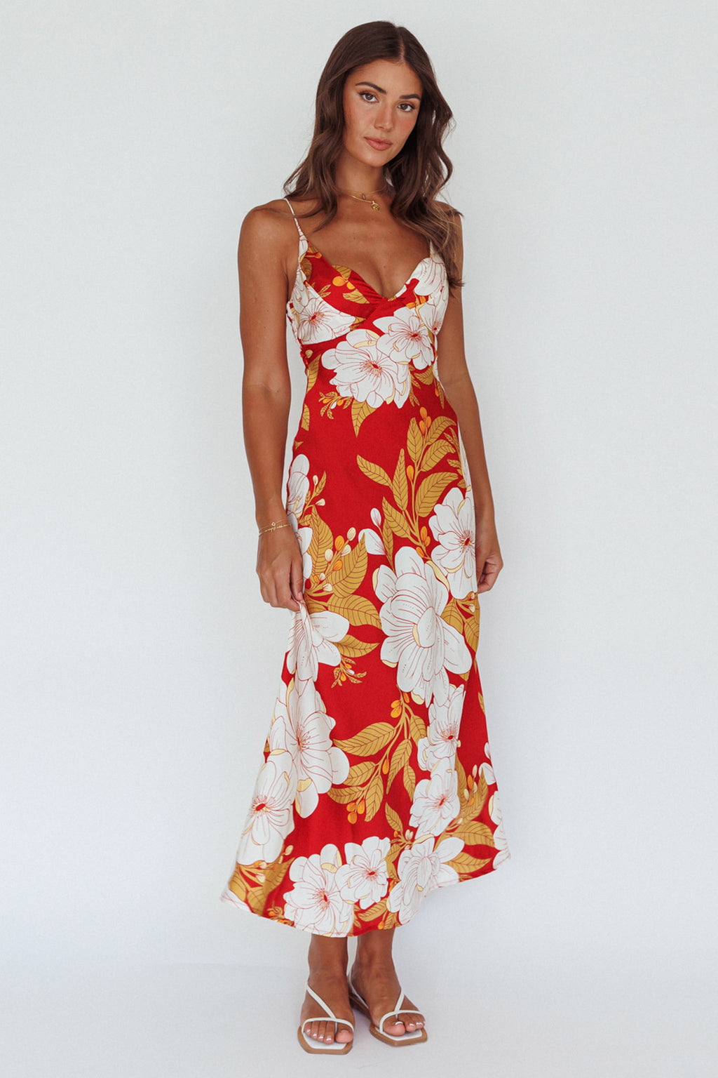 Infinity Pintuck Bust Midi Dress Flower Red by Selfie Leslie