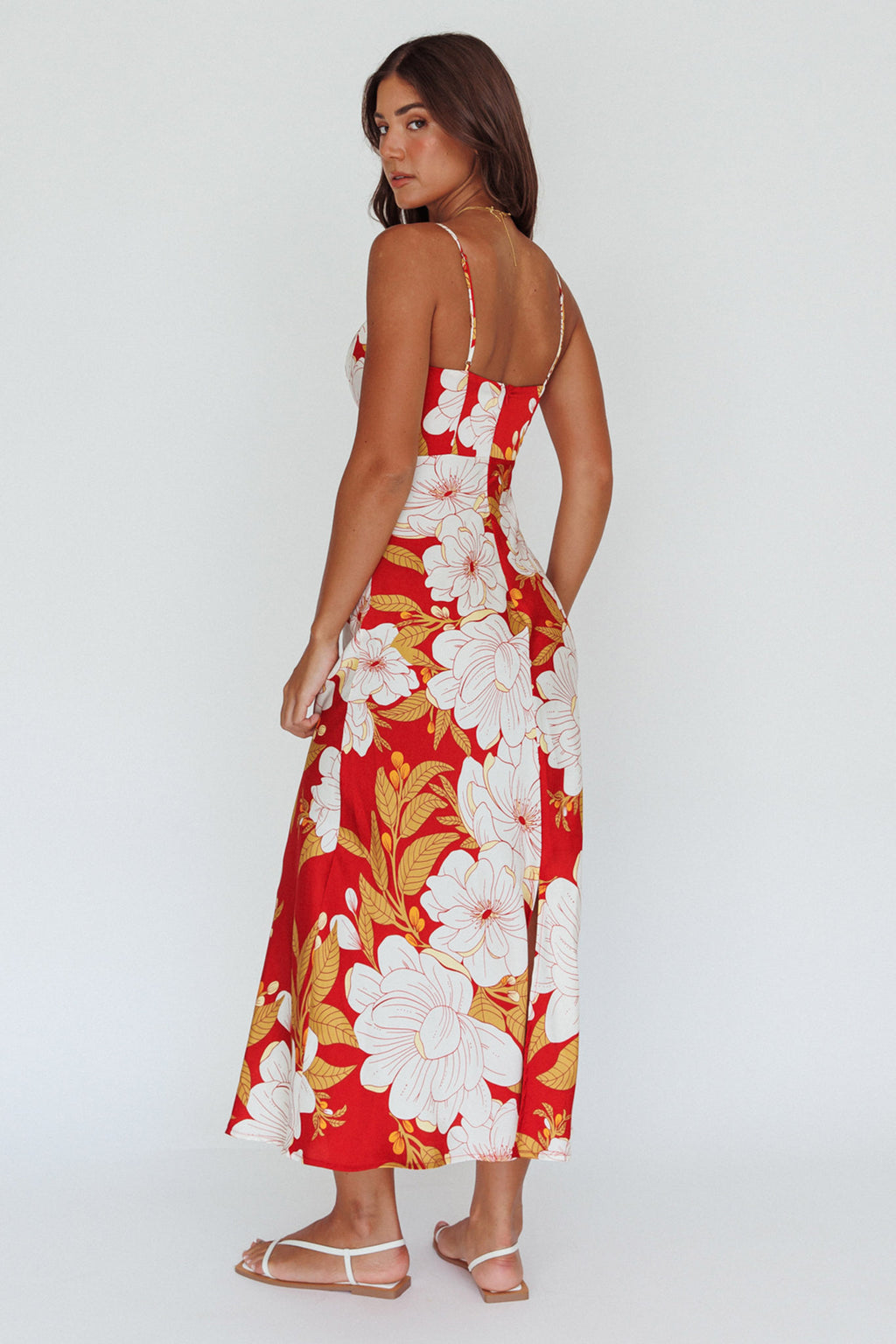 Infinity Pintuck Bust Midi Dress Flower Red by Selfie Leslie