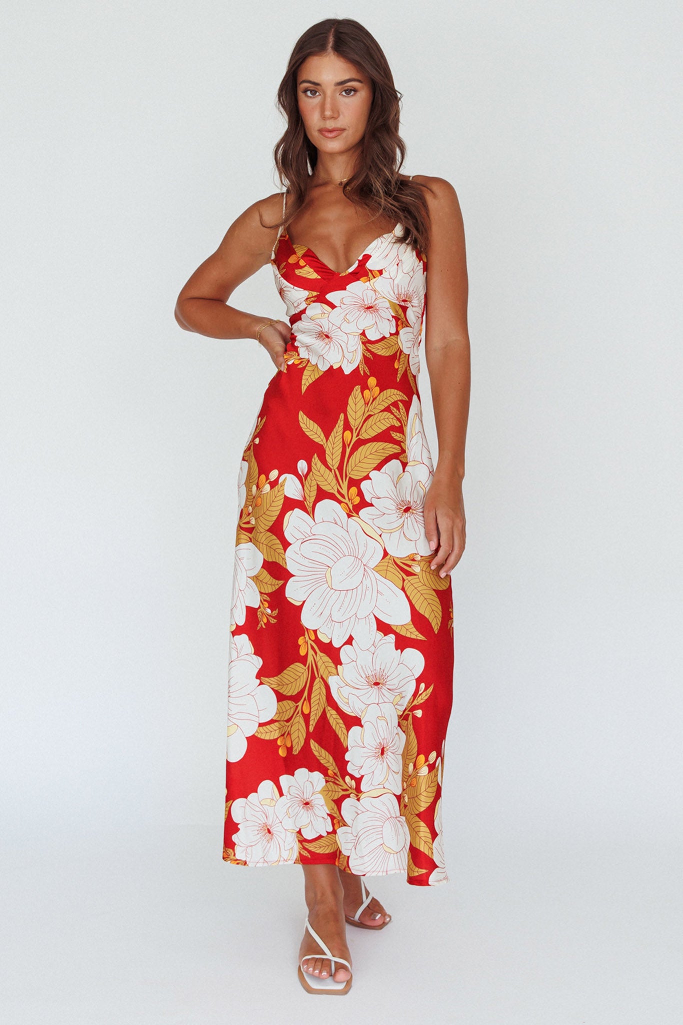 Infinity Pintuck Bust Midi Dress Flower Red by Selfie Leslie