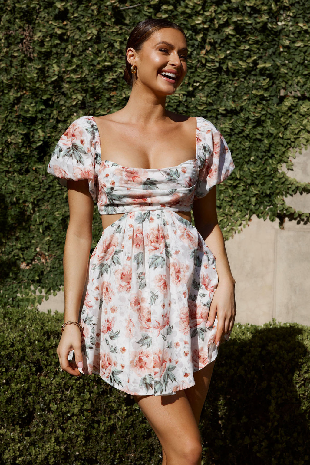 You're So Magic Cut-Out Mini Dress Floral Peach by Selfie Leslie